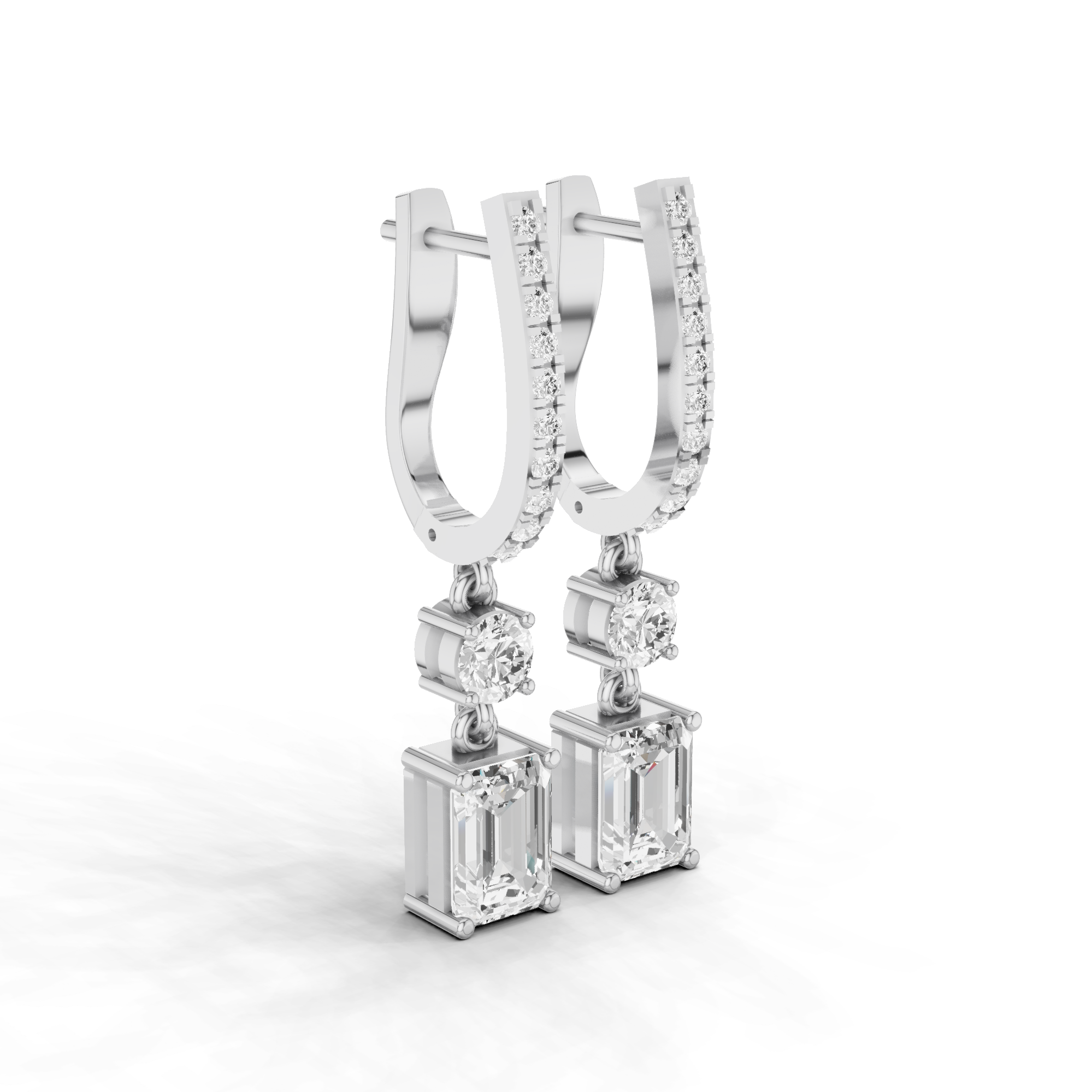 Emerald Cut Drop Hoop Earrings