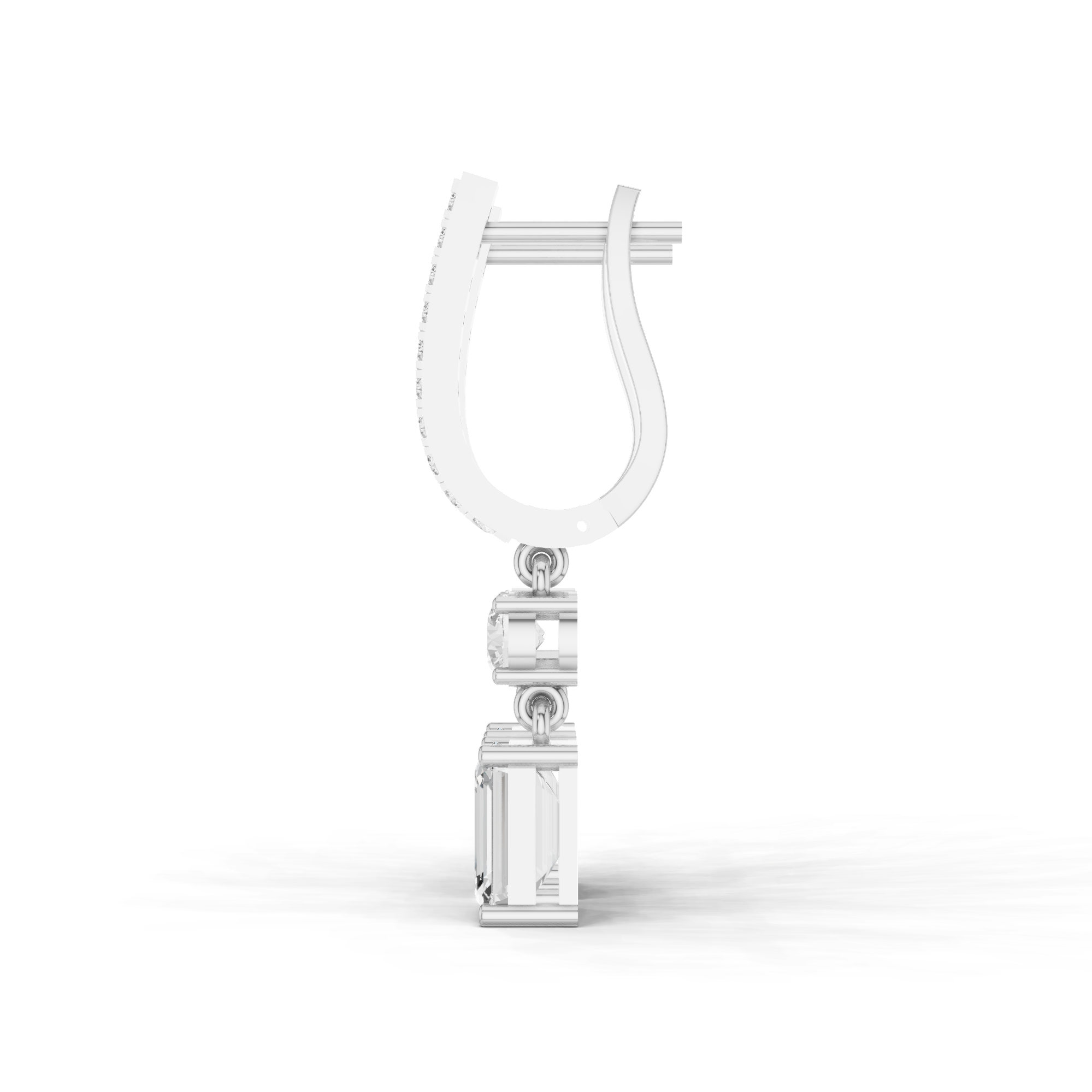 Emerald Cut Drop Hoop Earrings