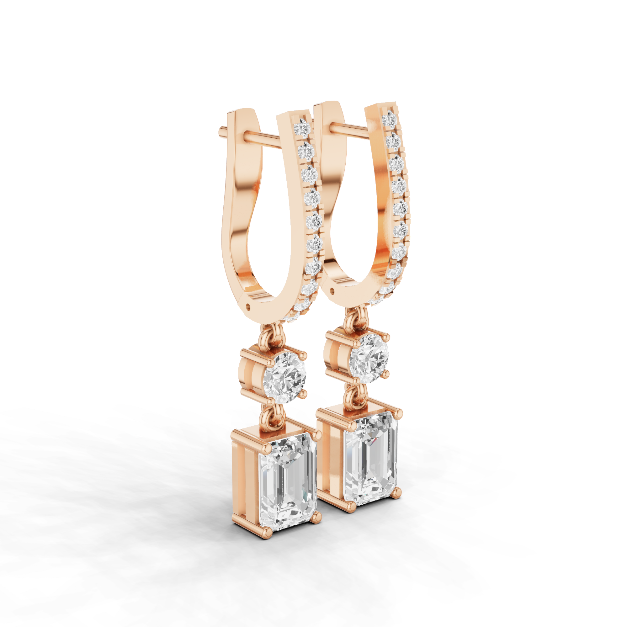 Emerald Cut Drop Hoop Earrings