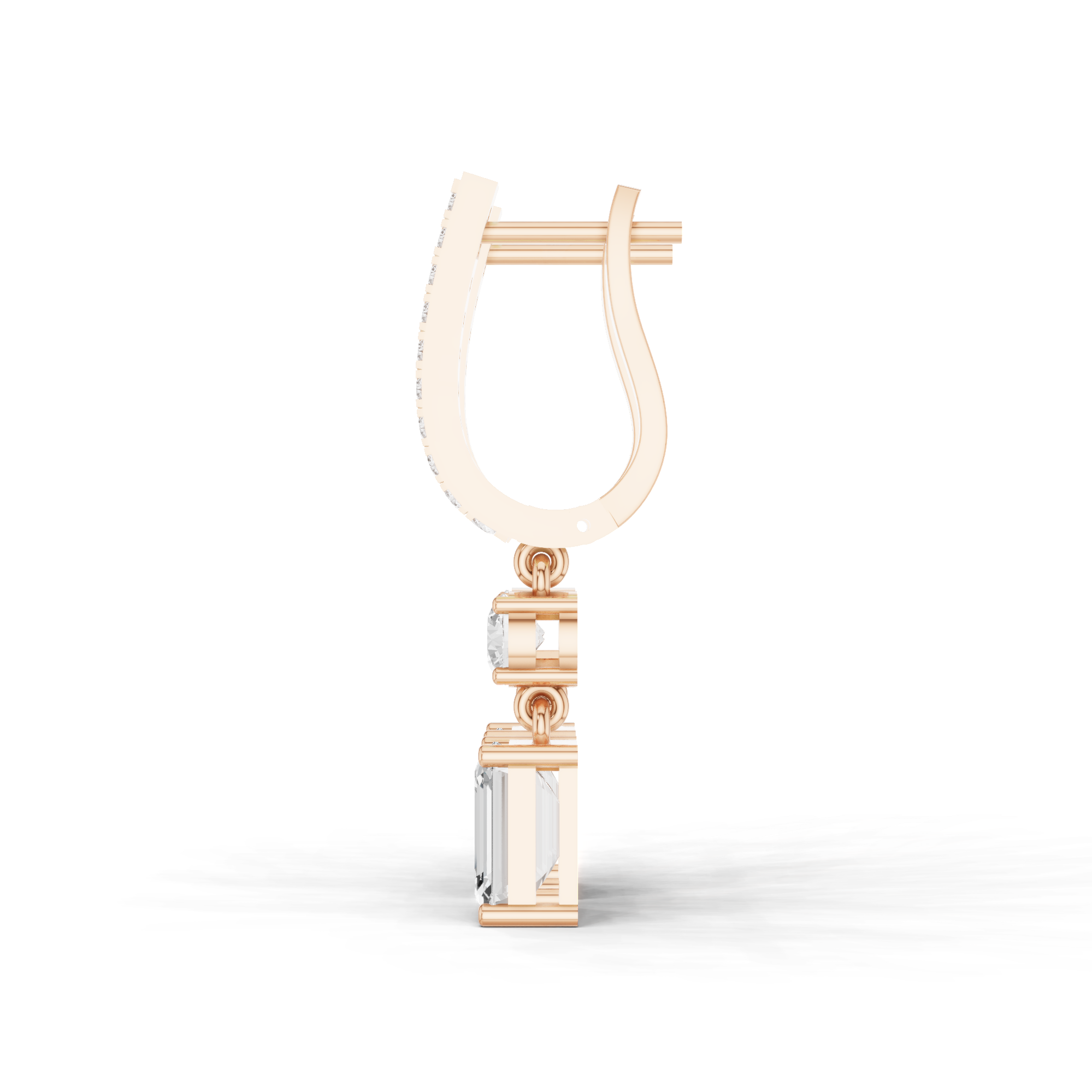 Emerald Cut Drop Hoop Earrings