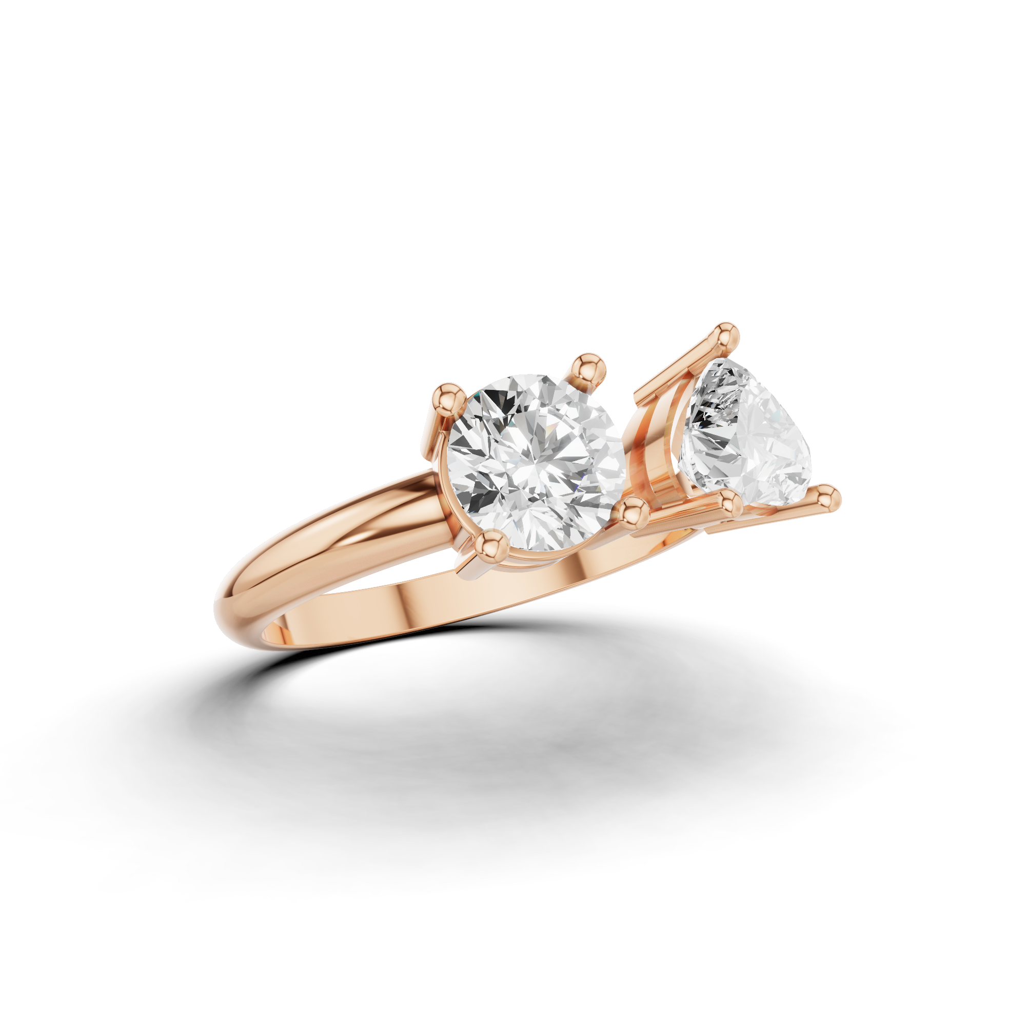 Round and Heart Cut Two Stone Ring