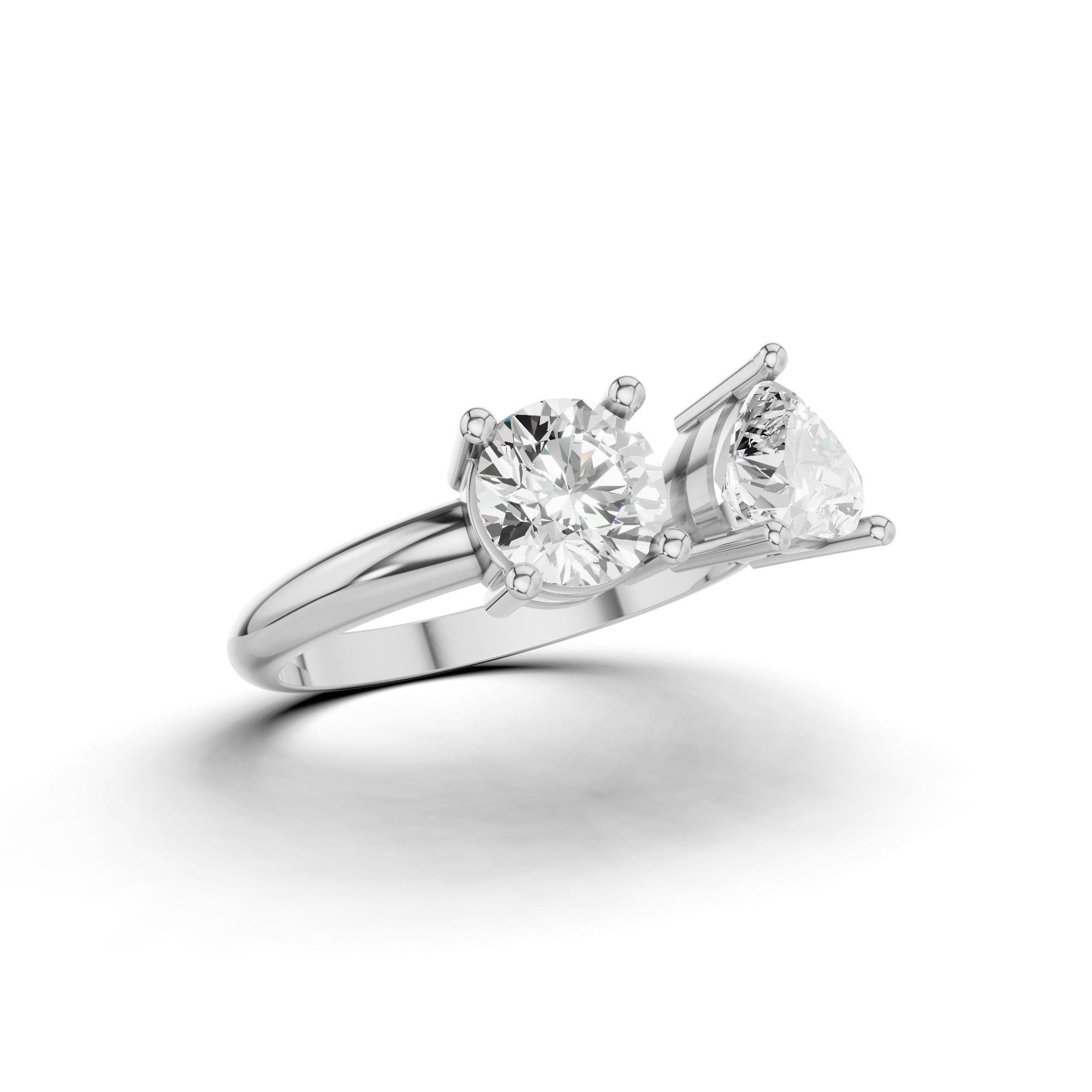 Round and Heart Cut Two Stone Ring