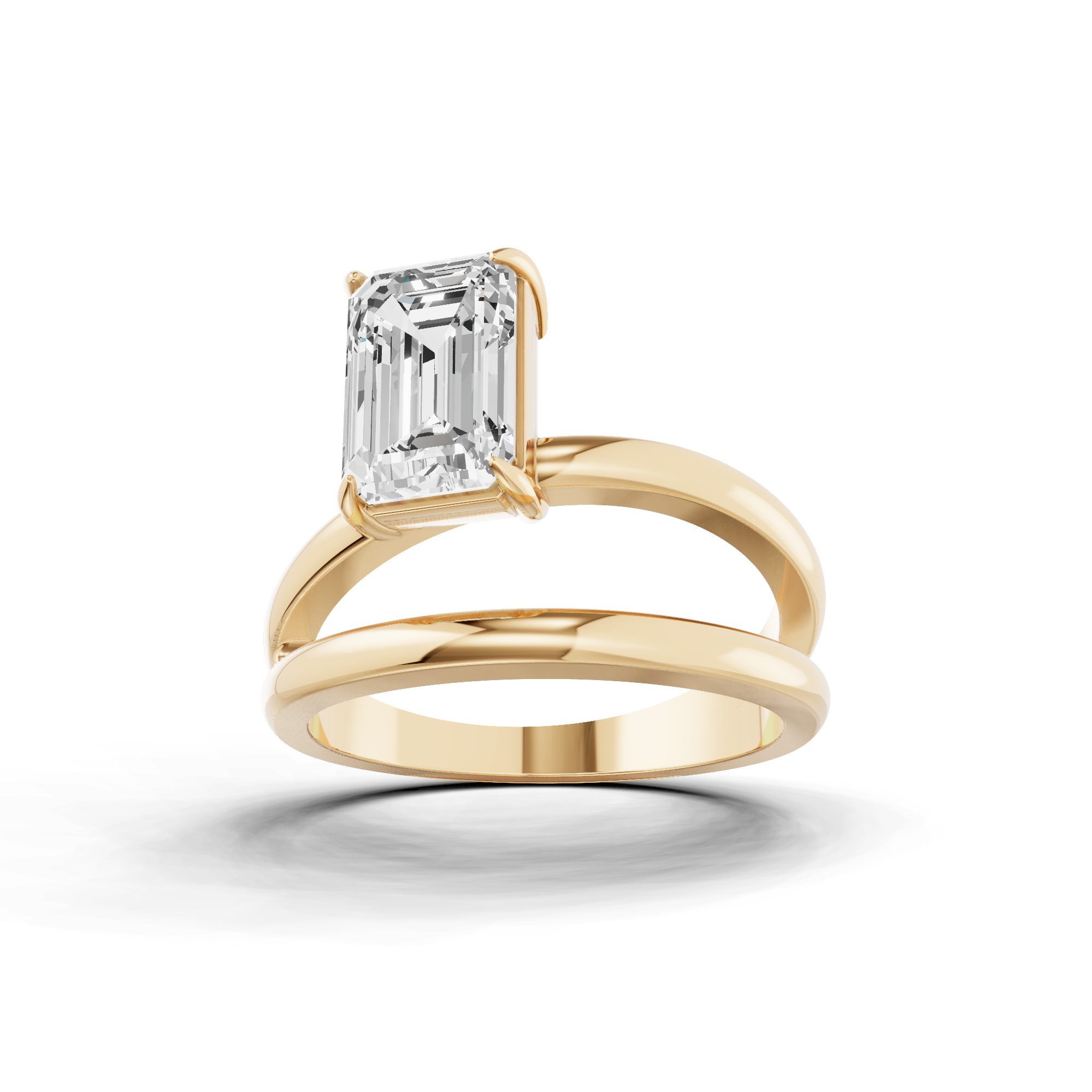 Emerald Cut Solitaire Double Band Ring