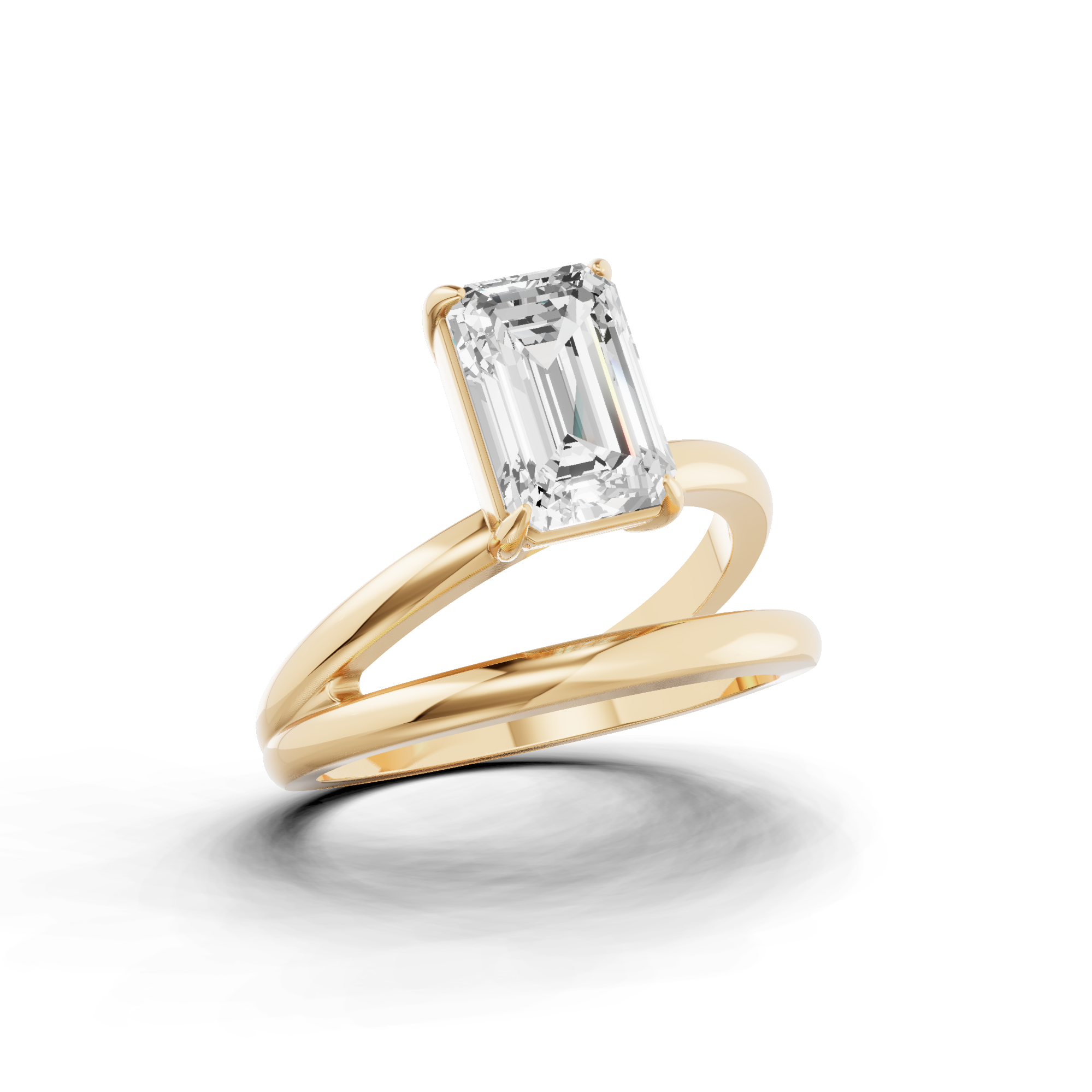 Emerald Cut Solitaire Double Band Ring