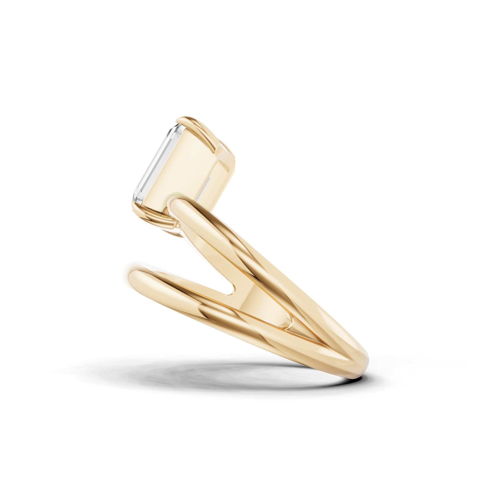 Emerald Cut Solitaire Double Band Ring