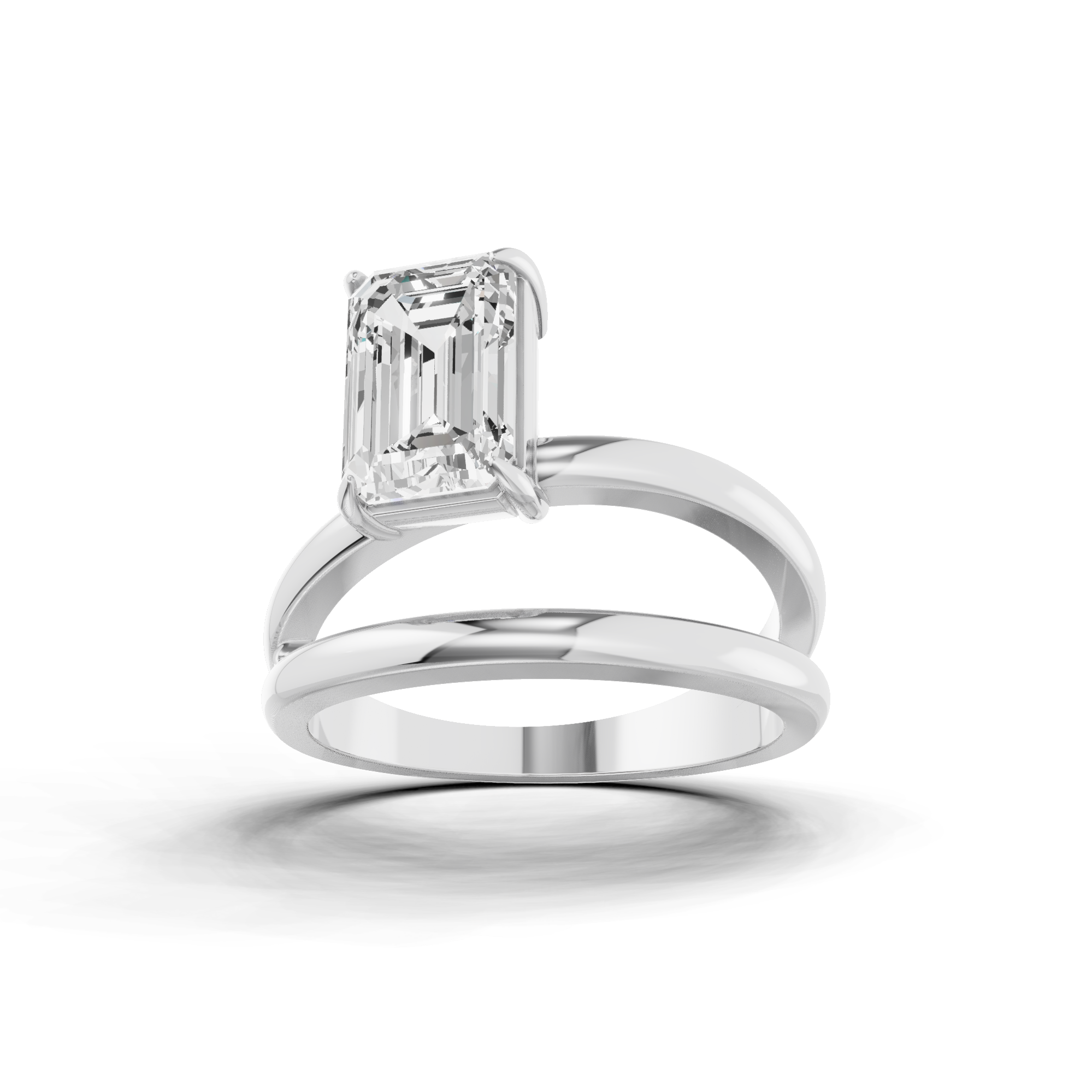 Emerald Cut Solitaire Double Band Ring