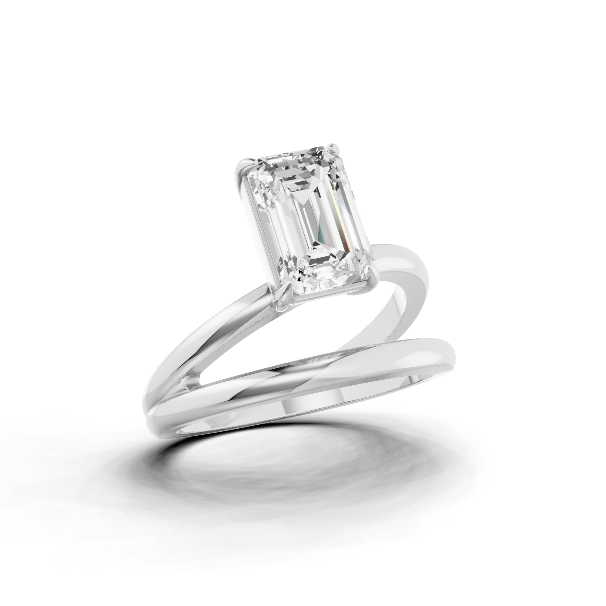 Emerald Cut Solitaire Double Band Ring