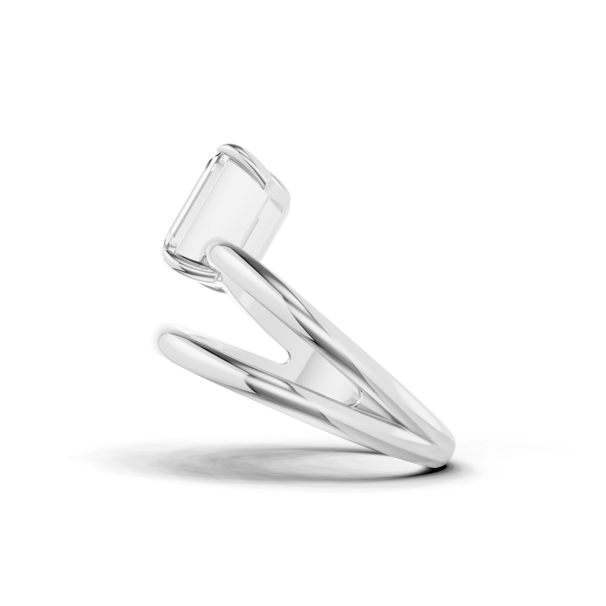 Emerald Cut Solitaire Double Band Ring