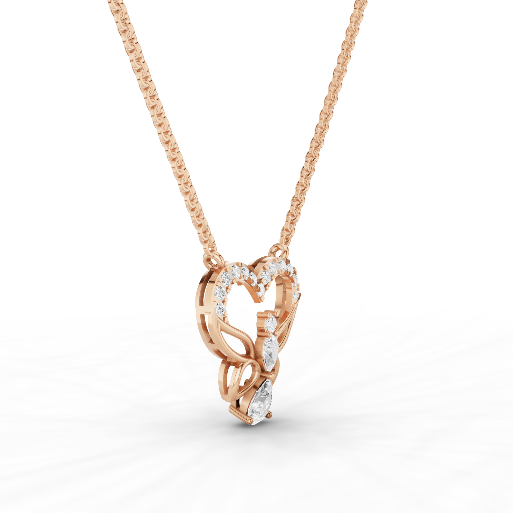 Butterfly Heart Diamond Pendant Necklace