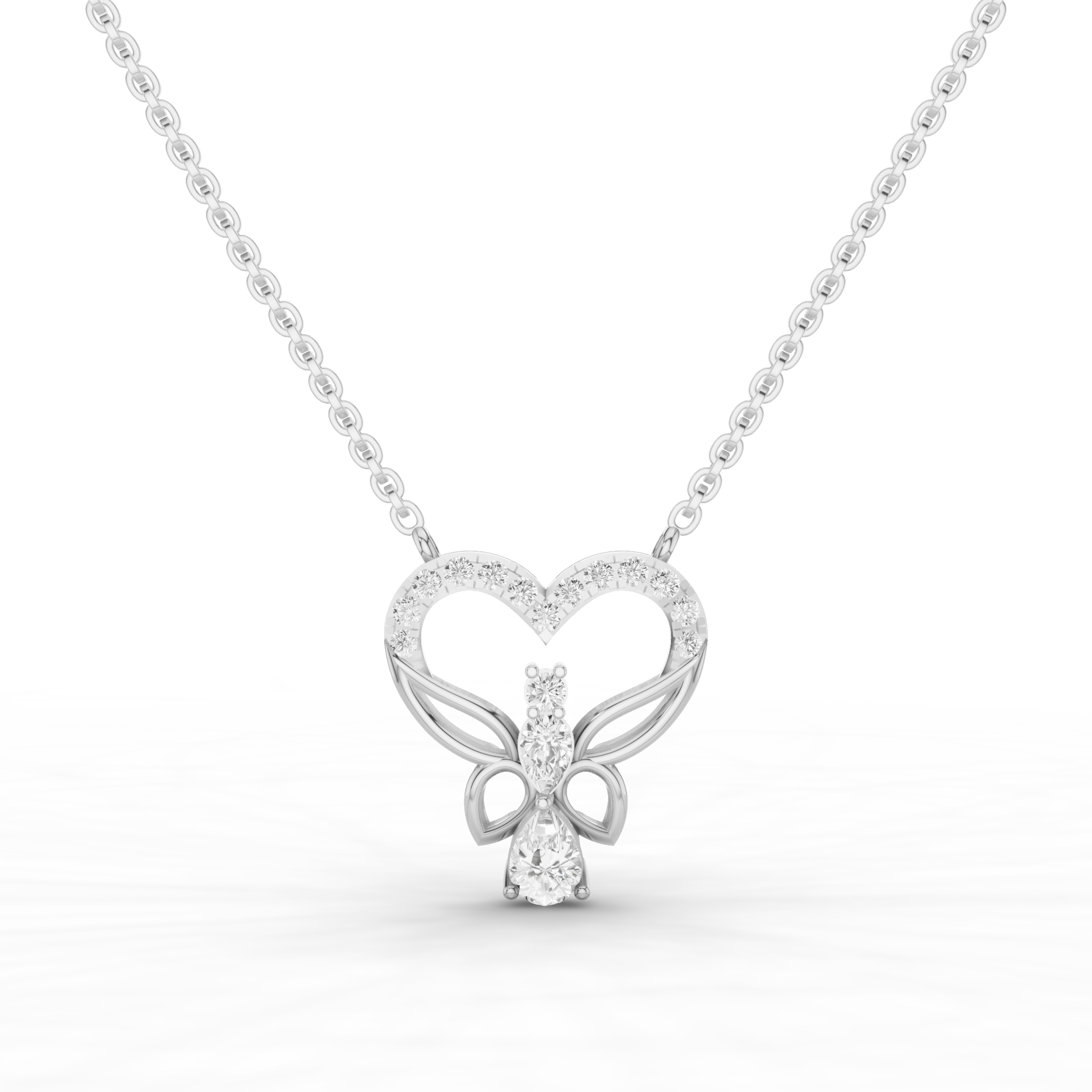 Butterfly Heart Diamond Pendant Necklace