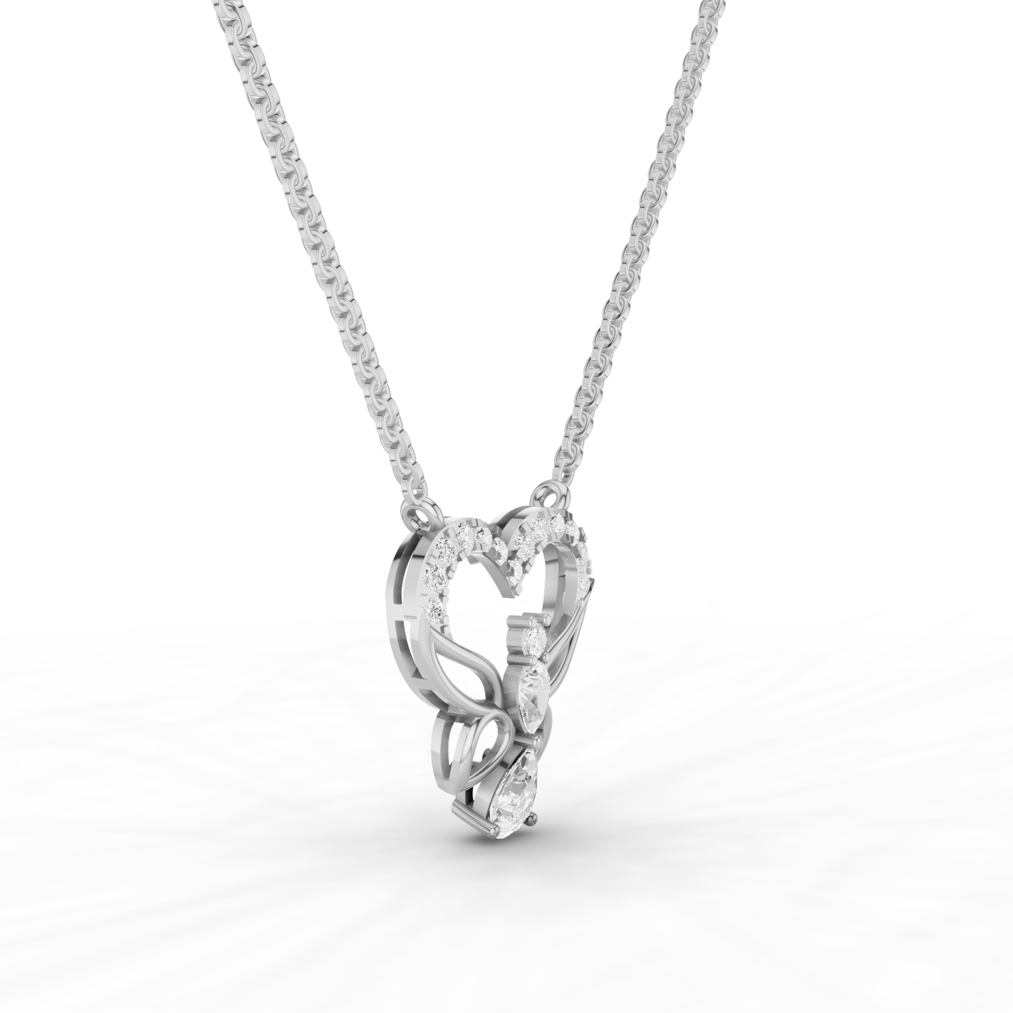 Butterfly Heart Diamond Pendant Necklace