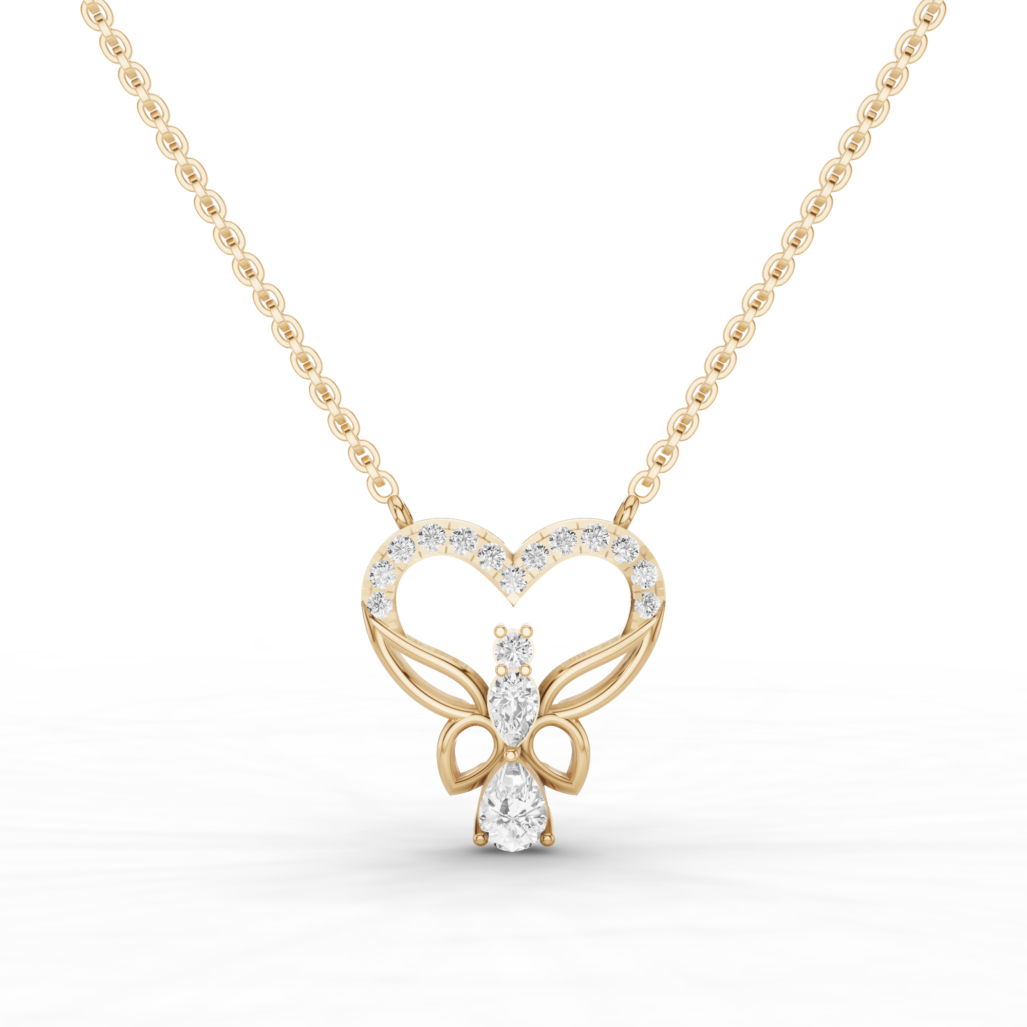Butterfly Heart Diamond Pendant Necklace