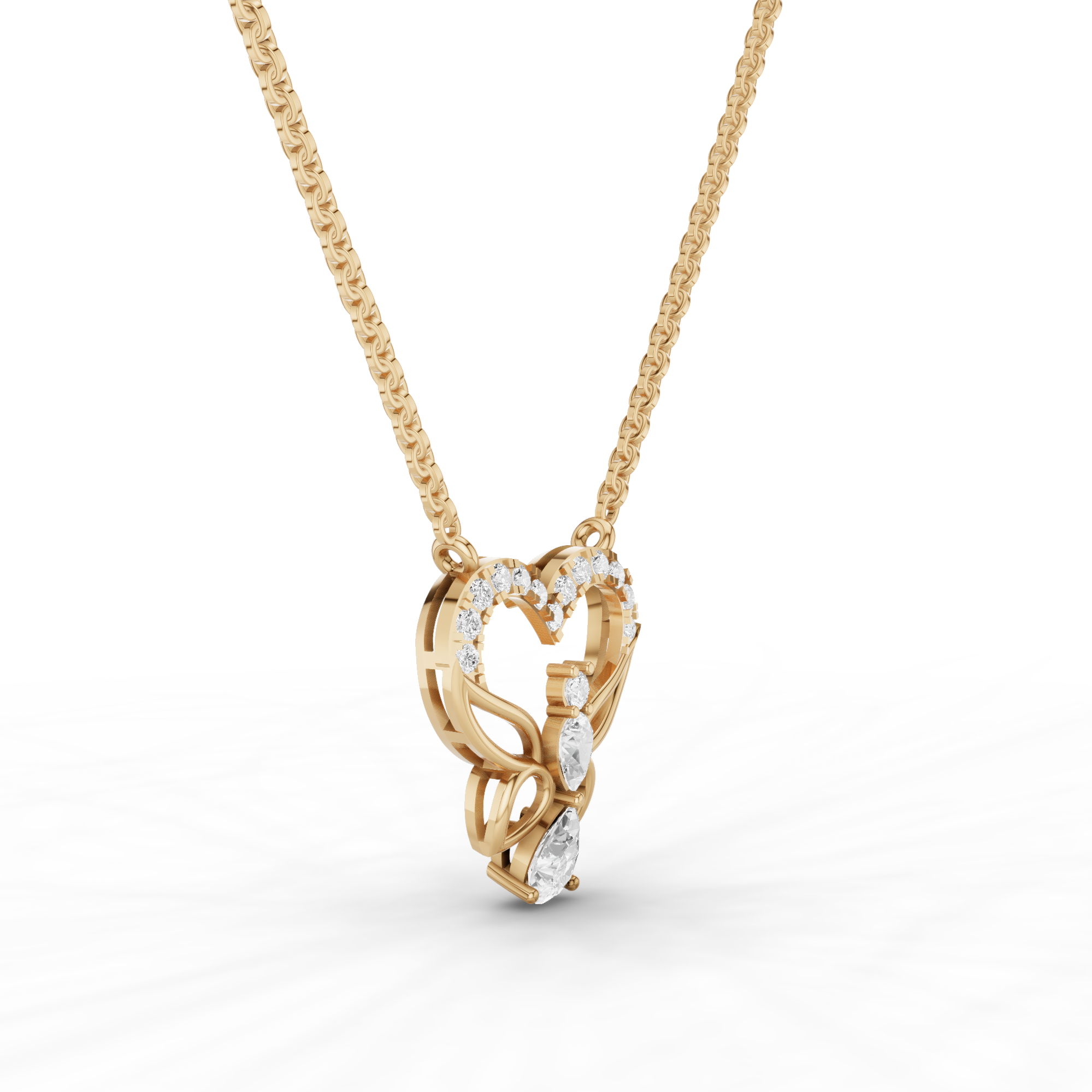 Butterfly Heart Diamond Pendant Necklace