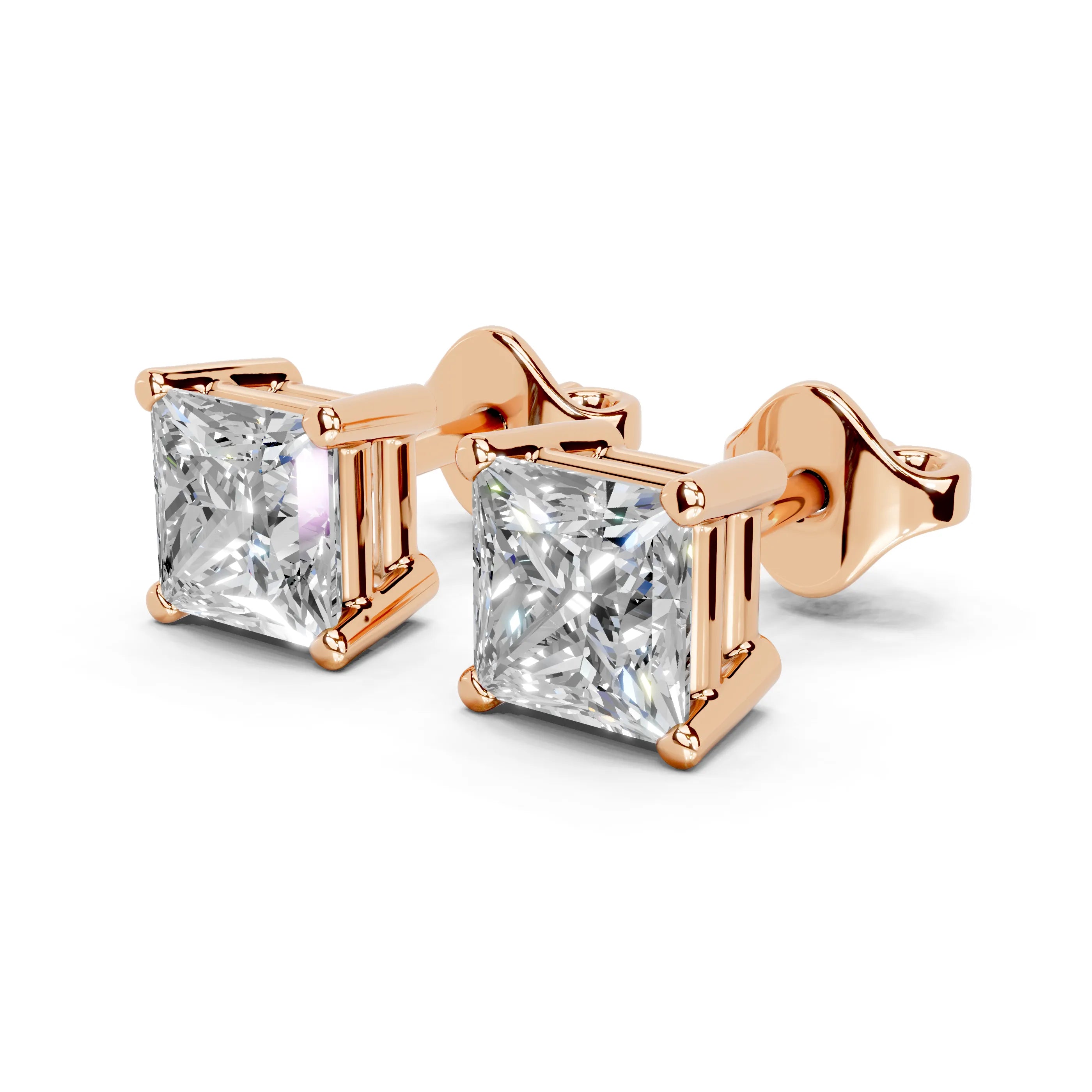 Princess Solitaire Stud Earrings 1 ct