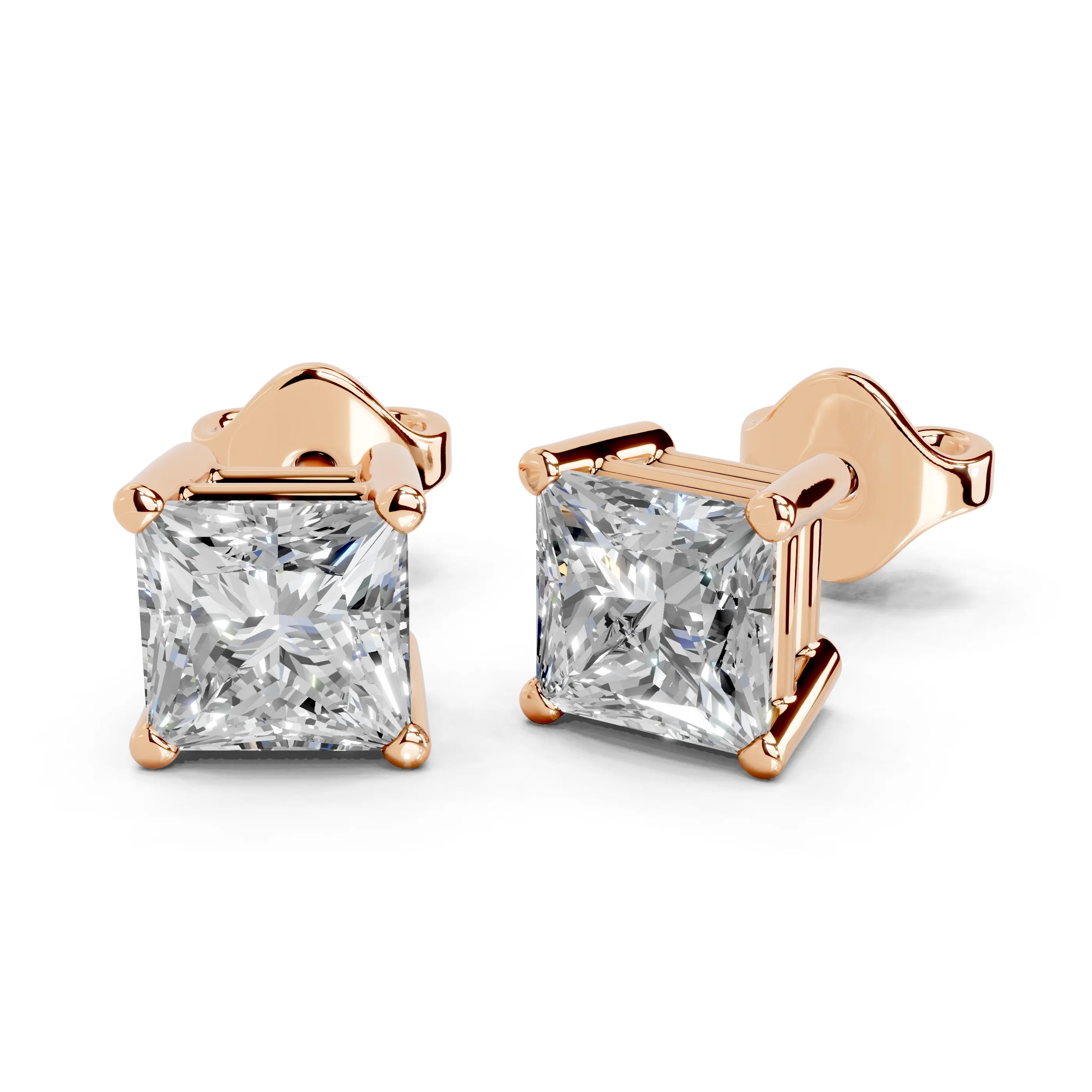 Princess Solitaire Stud Earrings 1 ct
