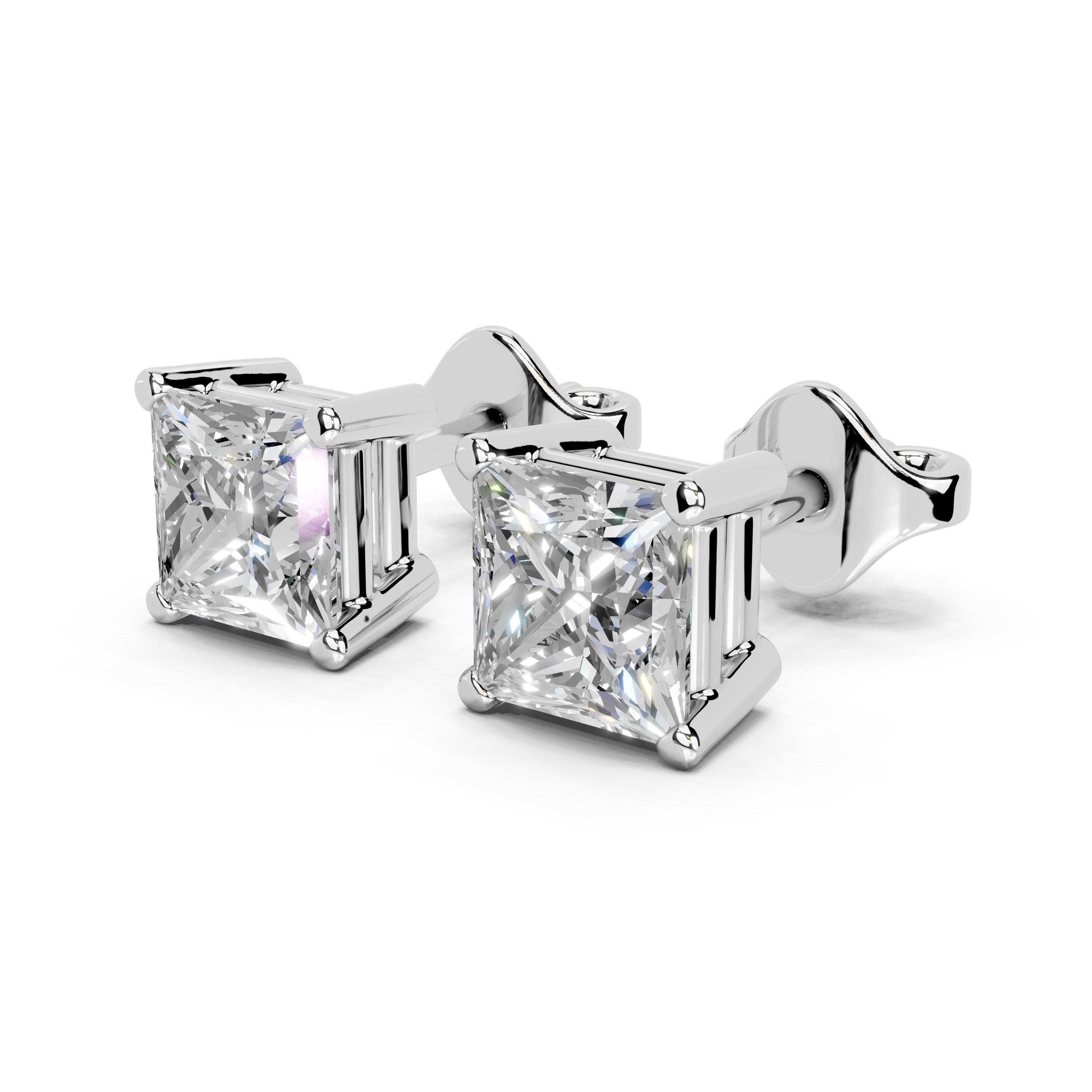 Princess Solitaire Stud Earrings 1 ct