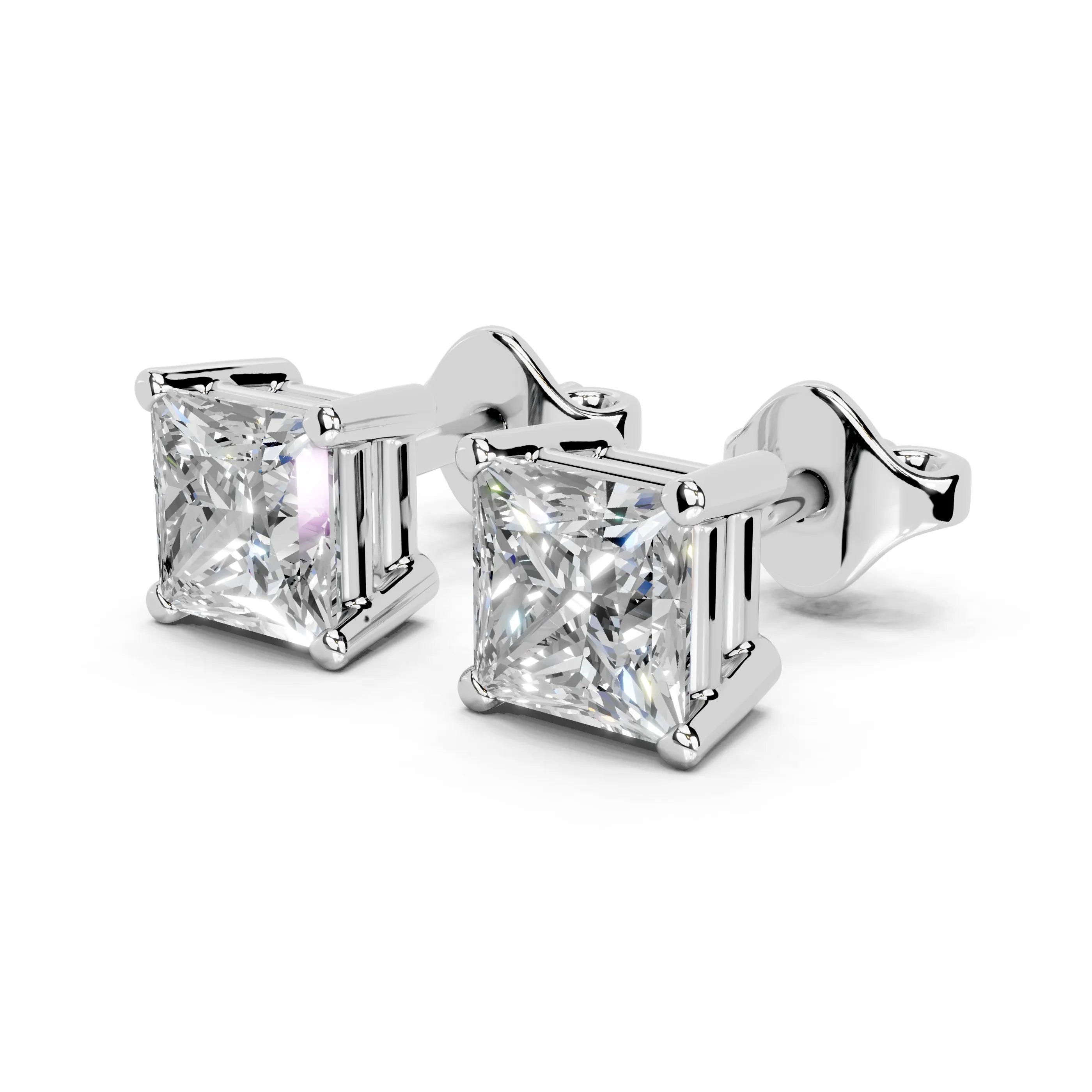 Princess Solitaire Stud Earrings 1 ct