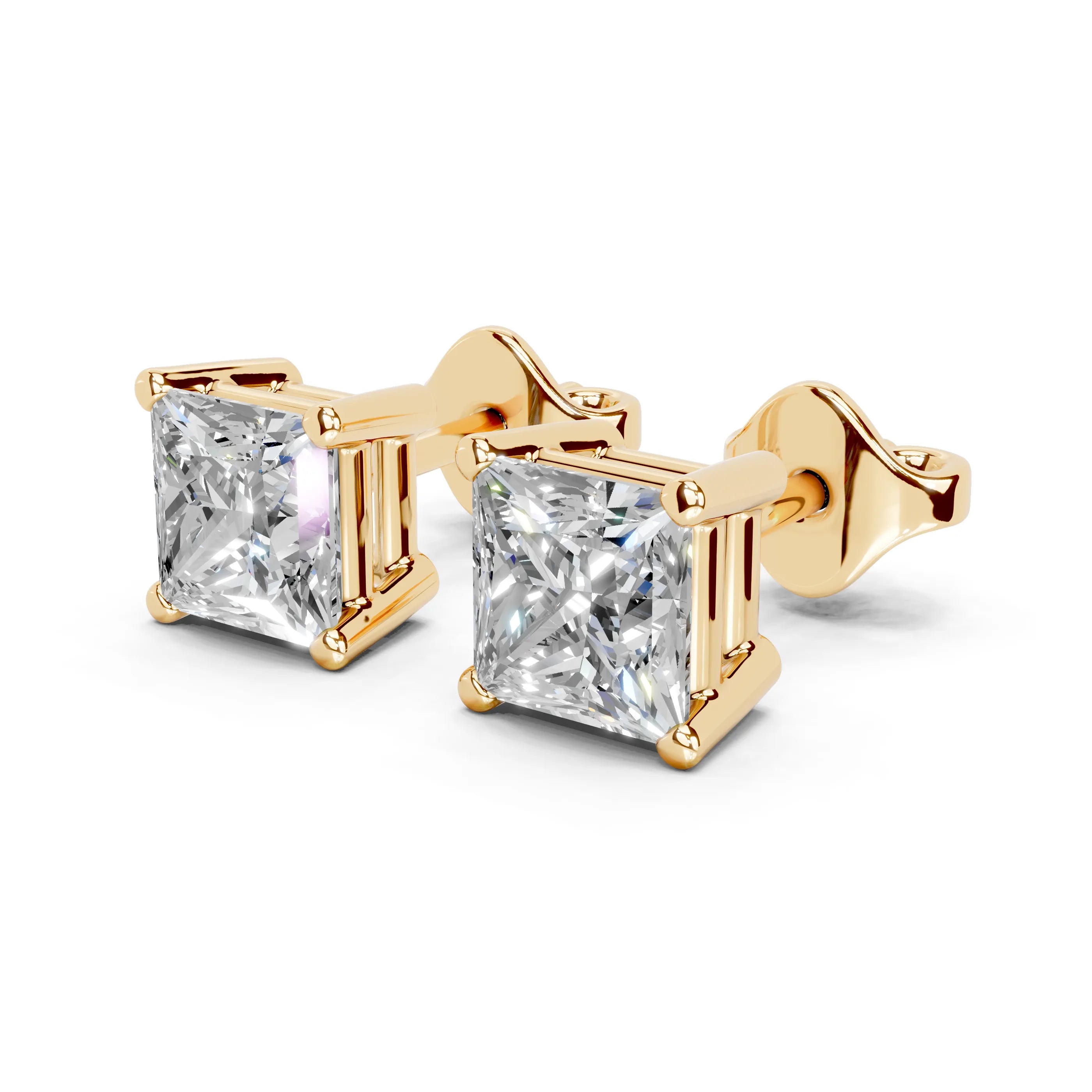 Princess Solitaire Stud Earrings 1 ct