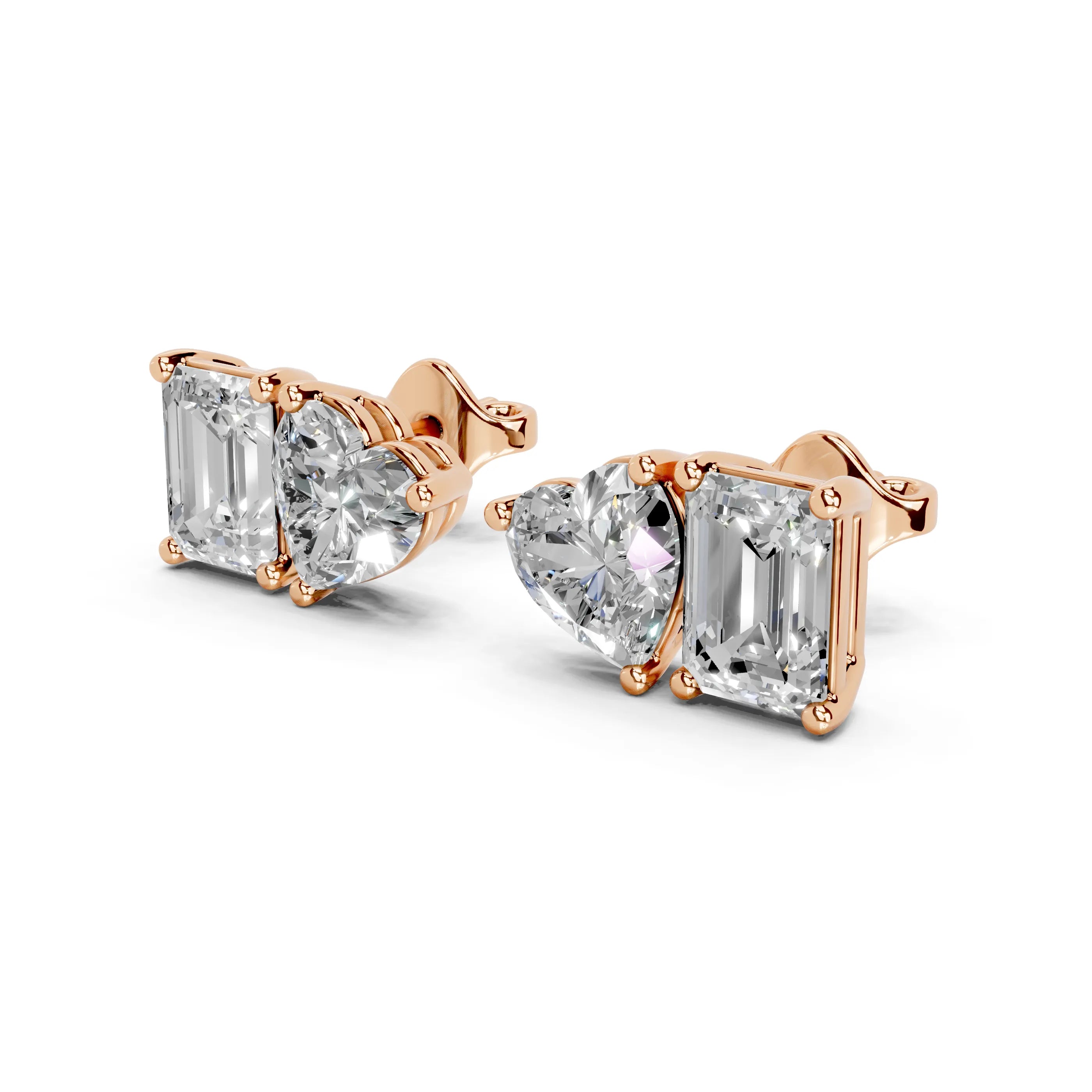 Heart & Emerald Cut Stud Earrings