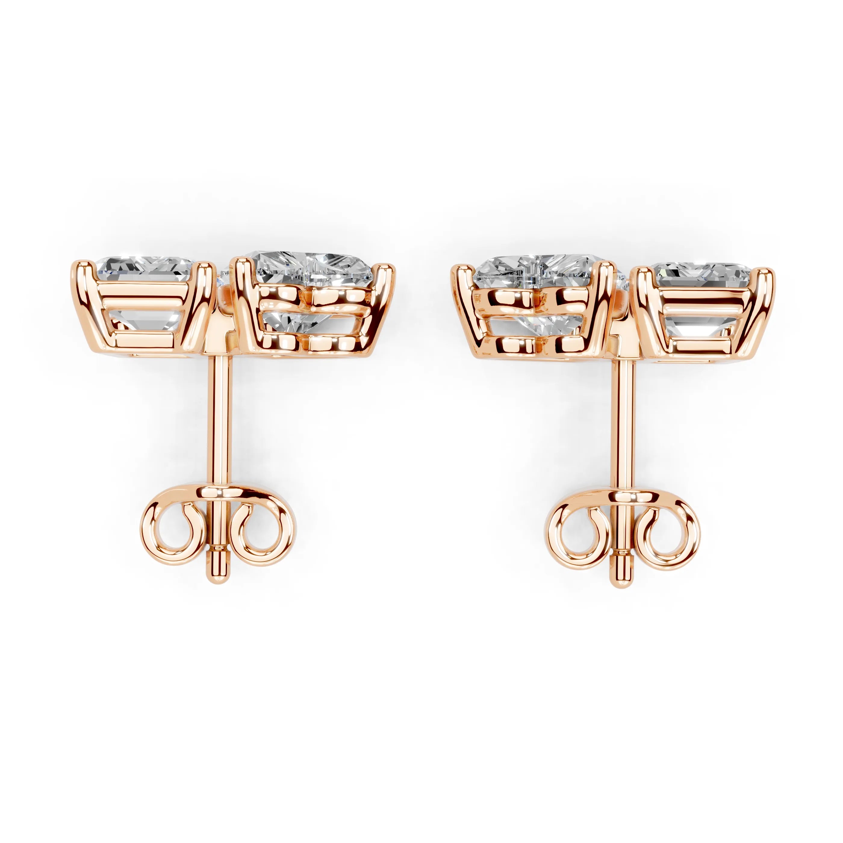 Heart & Emerald Cut Stud Earrings