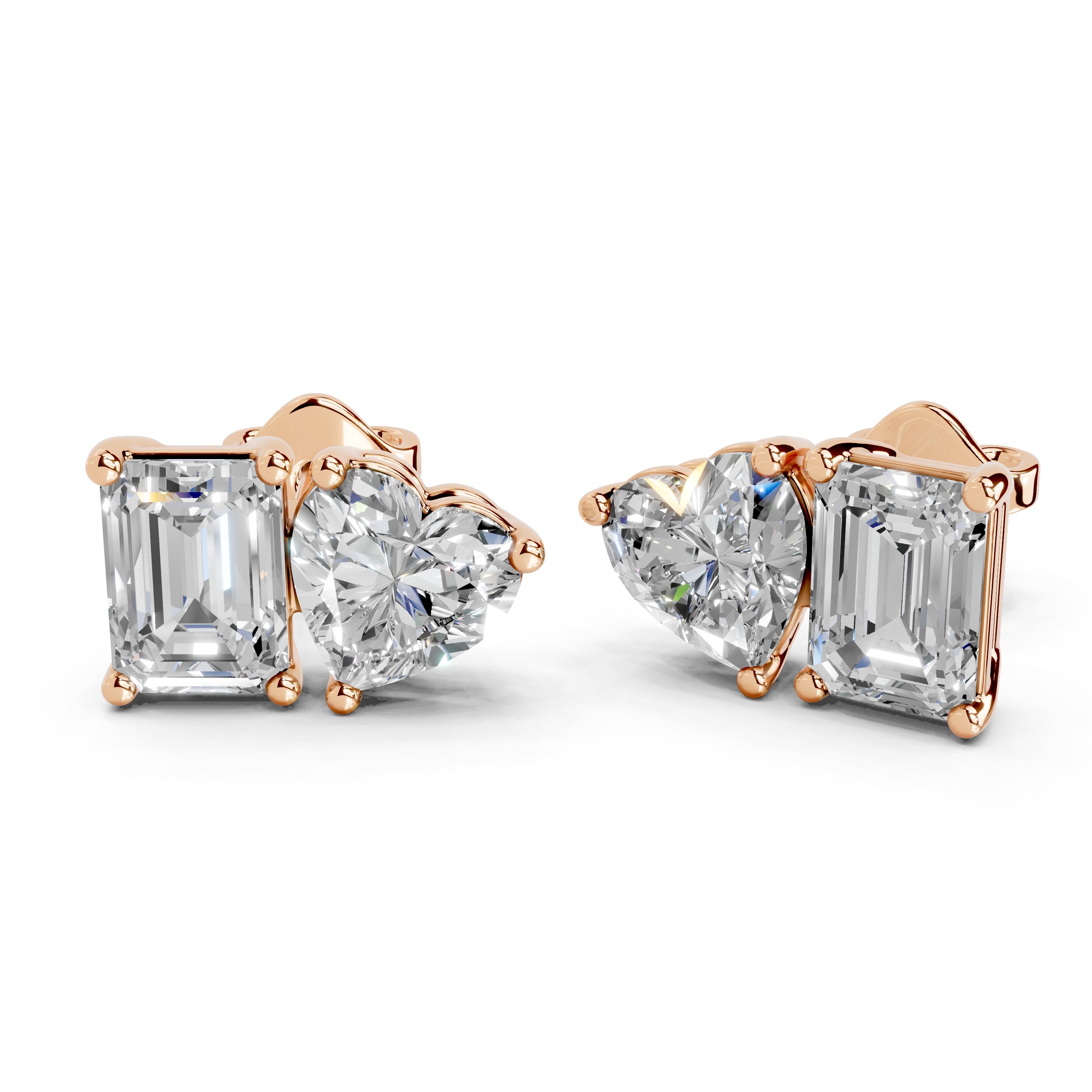 Heart & Emerald Cut Stud Earrings
