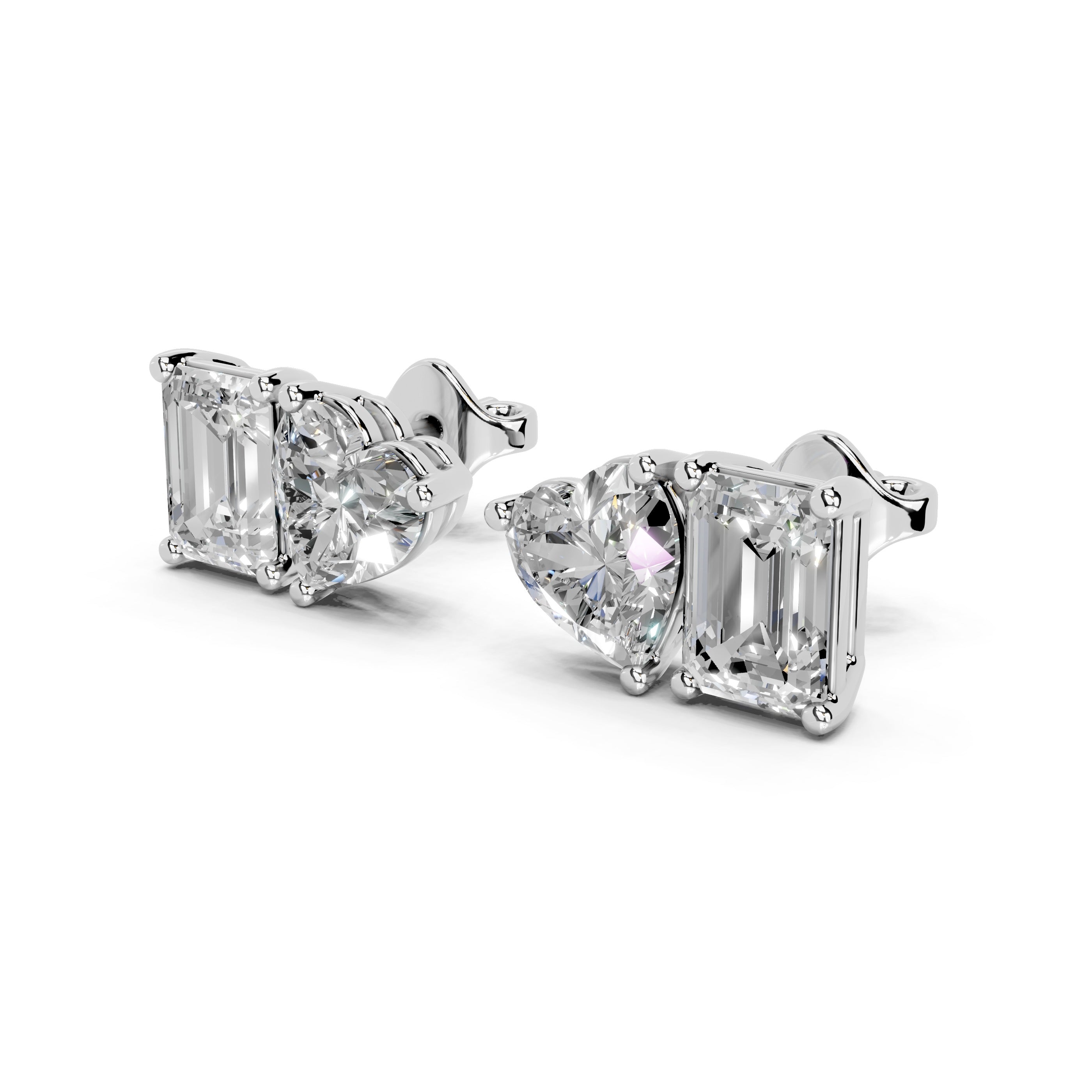 Heart & Emerald Cut Stud Earrings