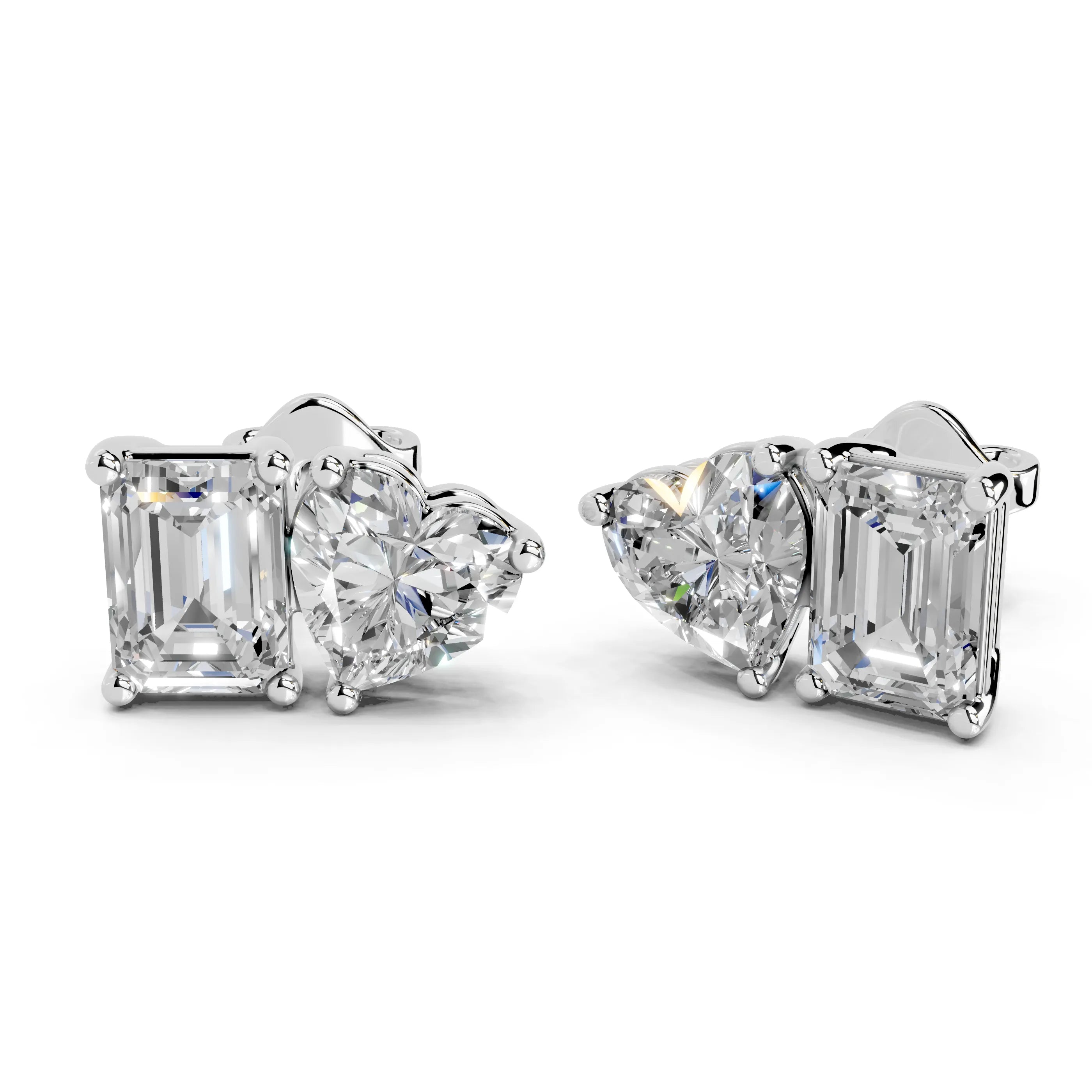 Heart & Emerald Cut Stud Earrings