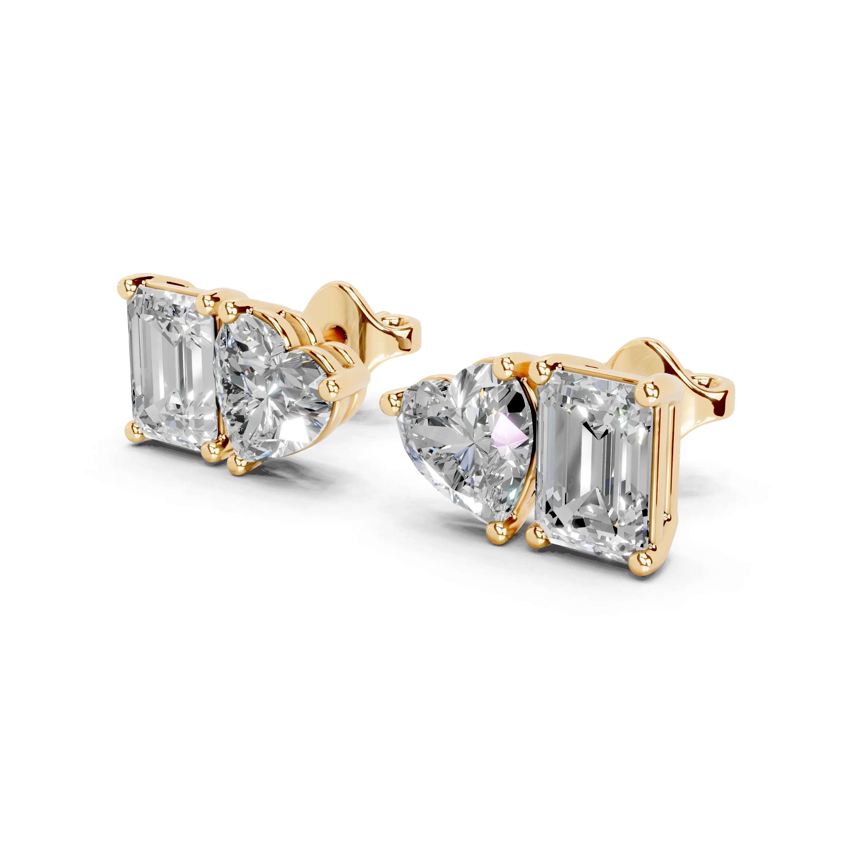 Heart & Emerald Cut Stud Earrings