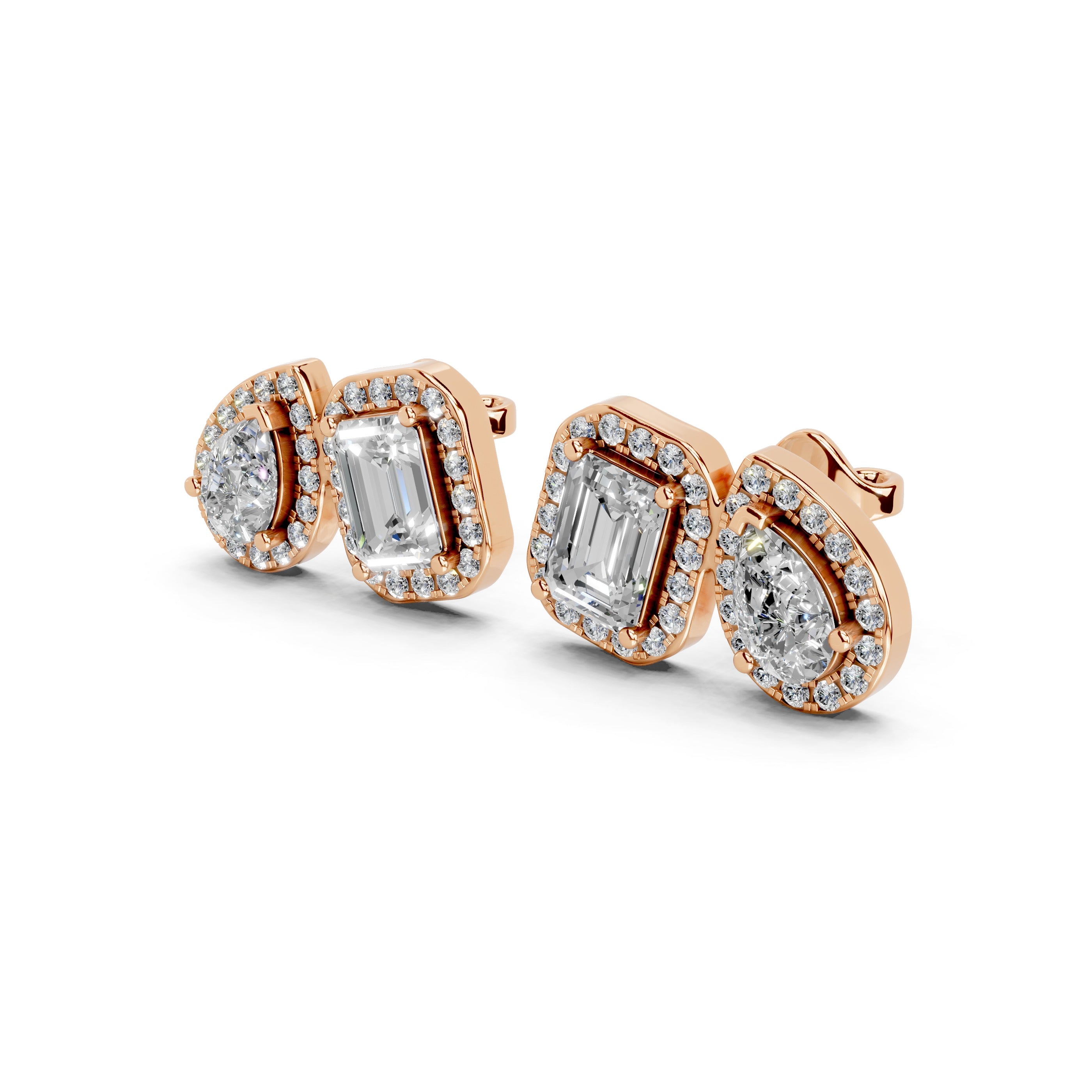 Pear & Emerald Cut Halo Stud Earrings