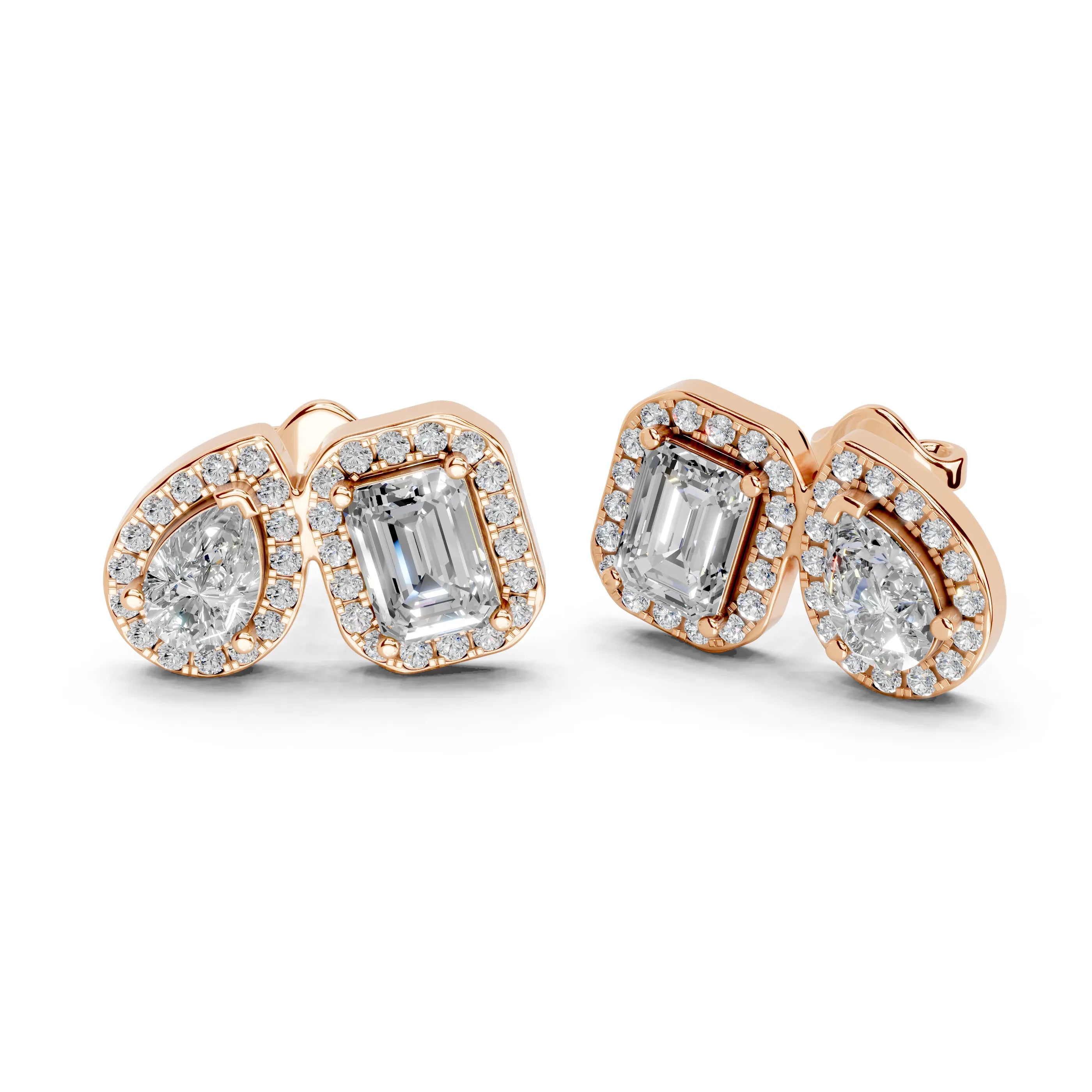 Pear & Emerald Cut Halo Stud Earrings