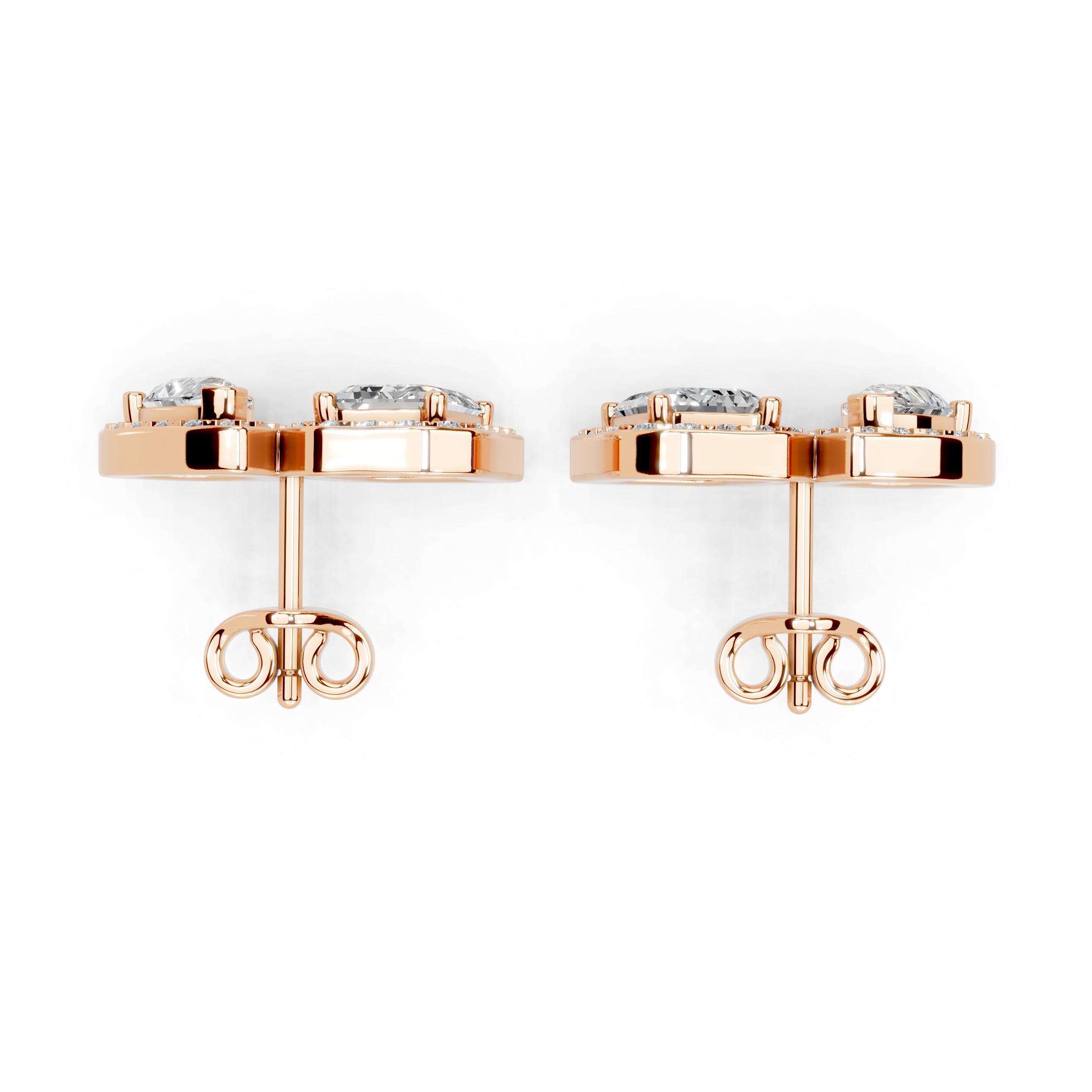 Pear & Emerald Cut Halo Stud Earrings