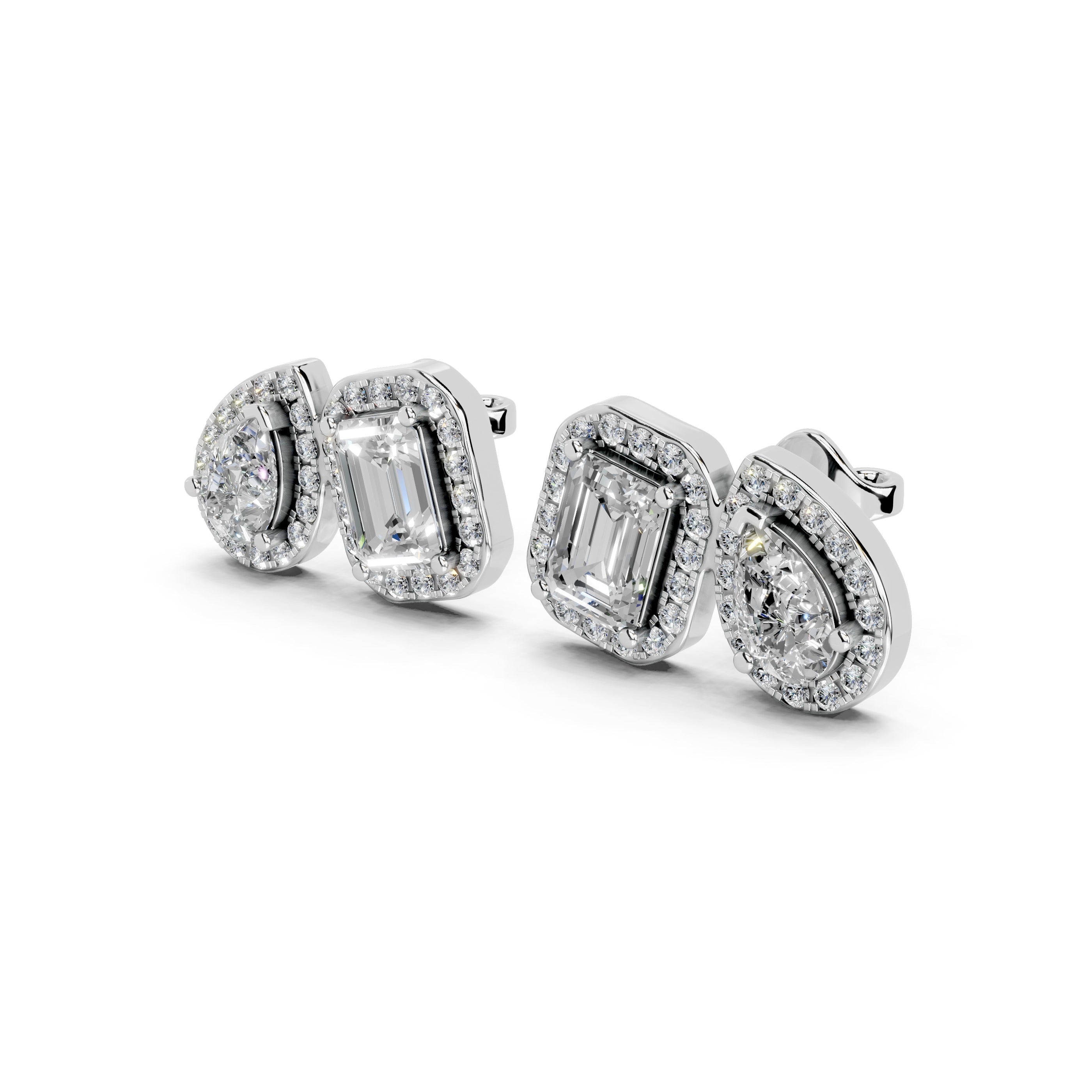 Pear & Emerald Cut Halo Stud Earrings