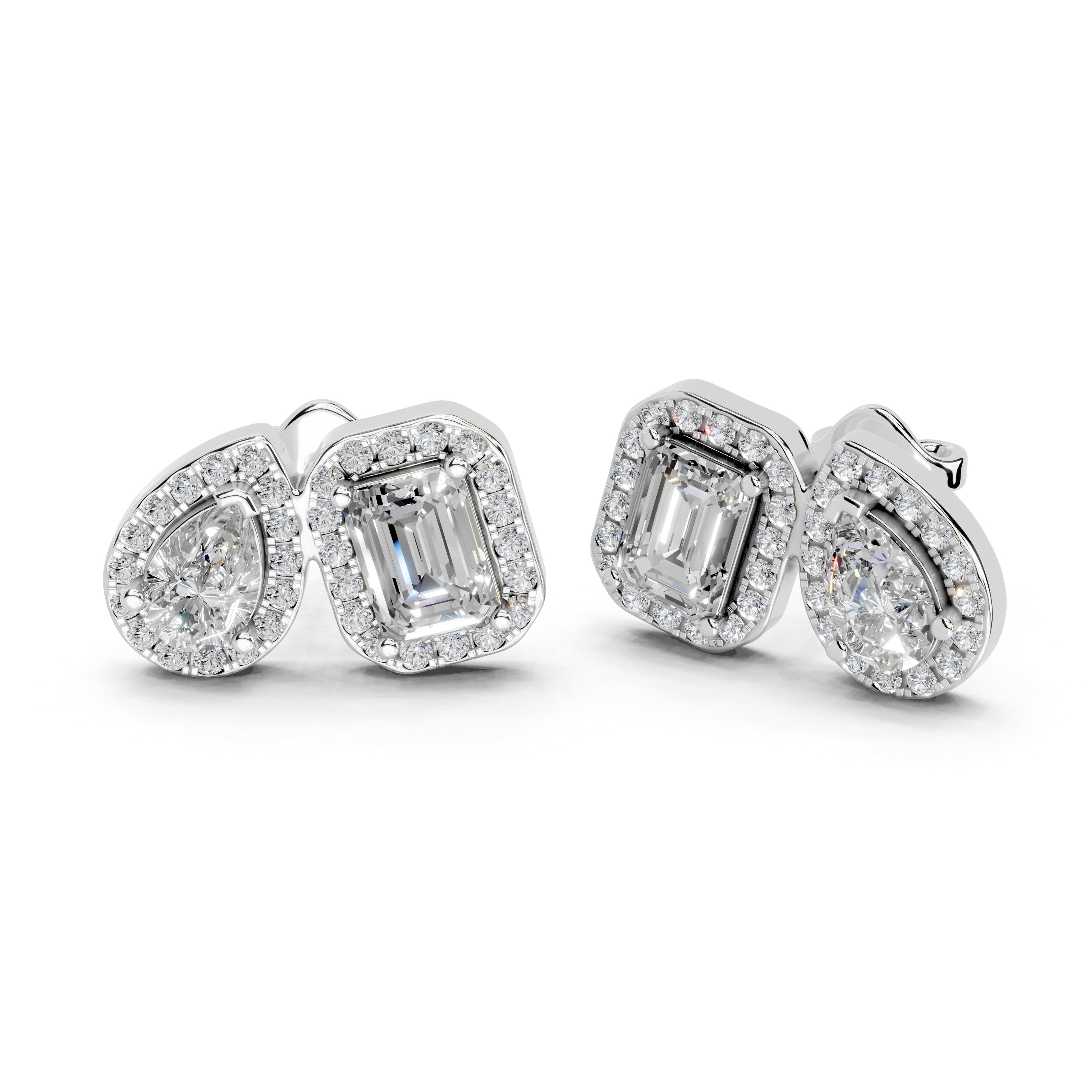 Pear & Emerald Cut Halo Stud Earrings