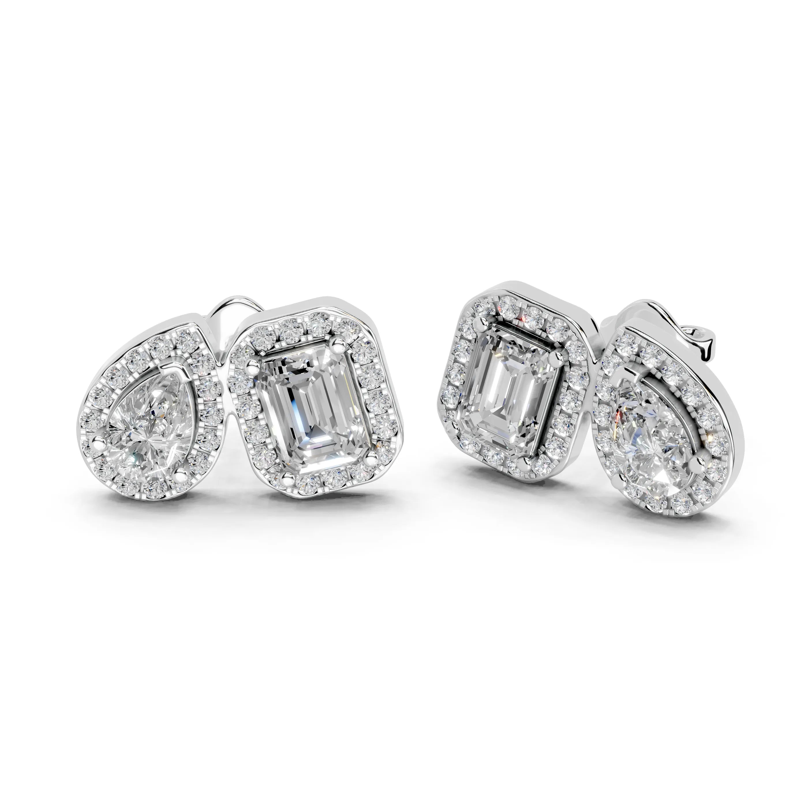 Pear & Emerald Cut Halo Stud Earrings