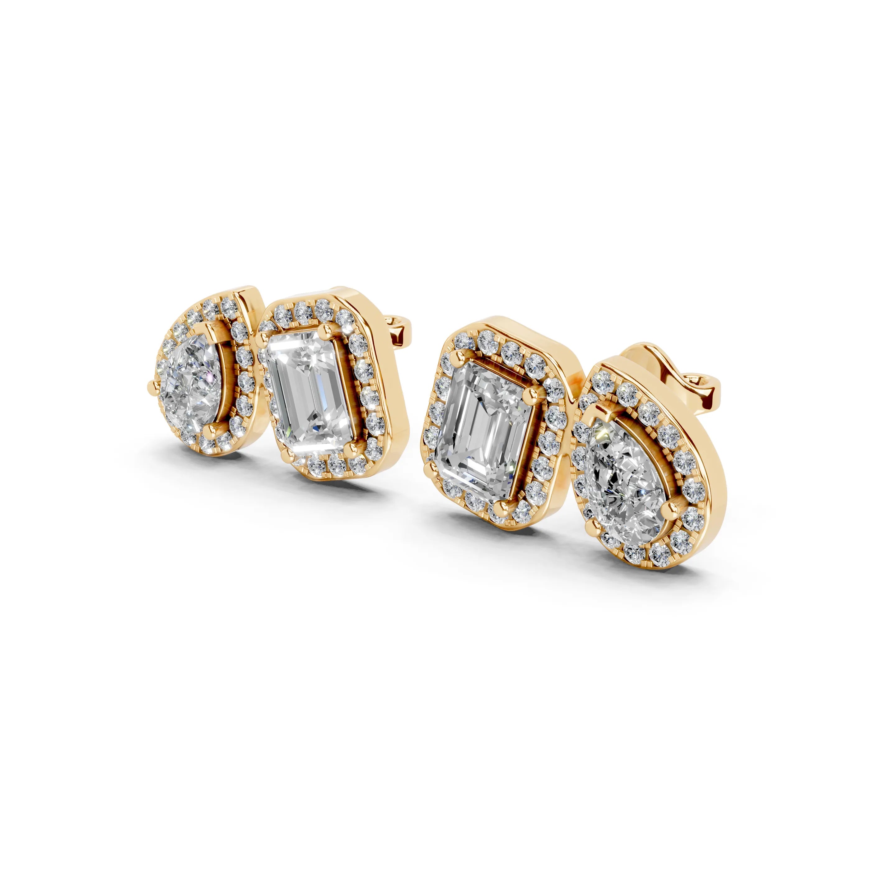 Pear & Emerald Cut Halo Stud Earrings