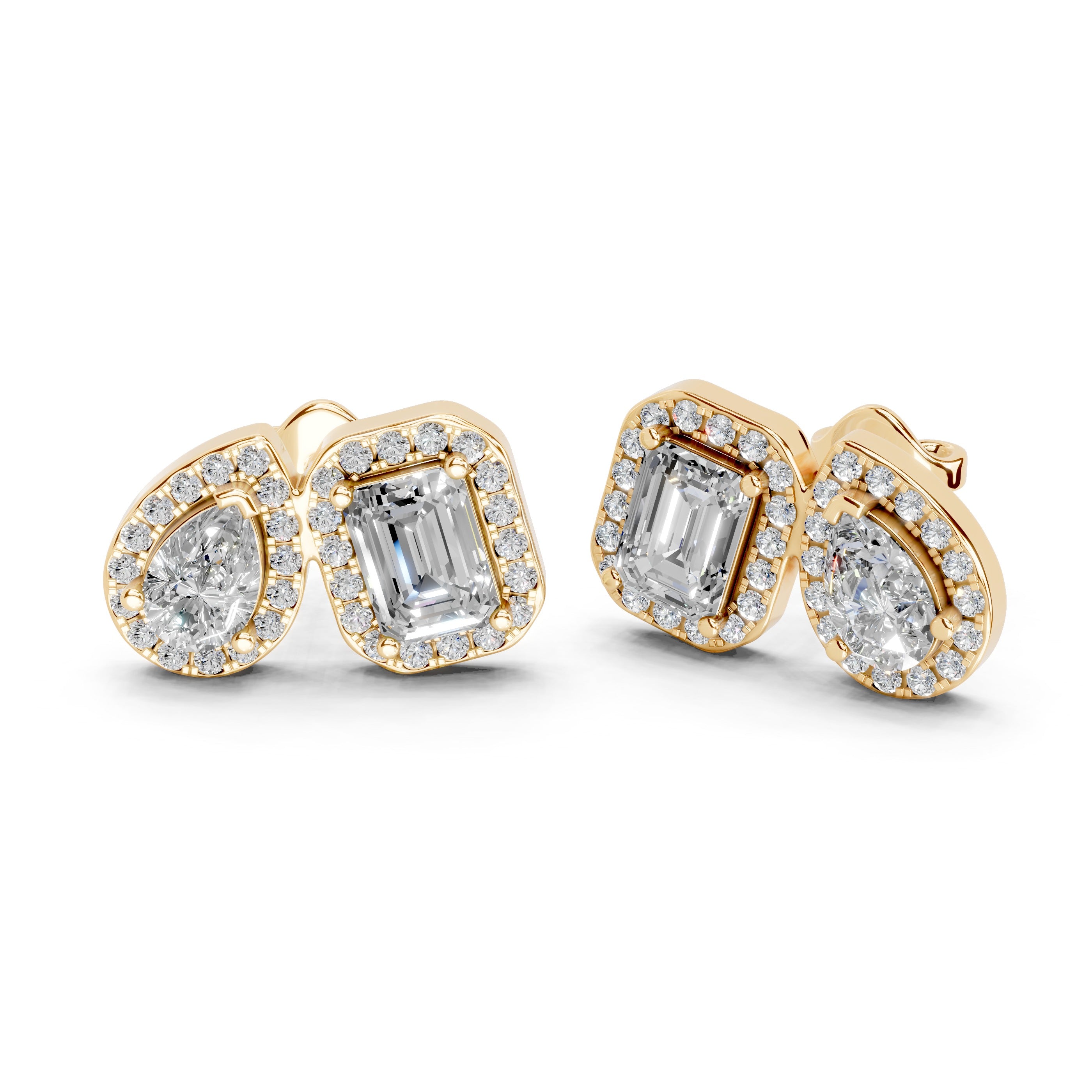Pear & Emerald Cut Halo Stud Earrings