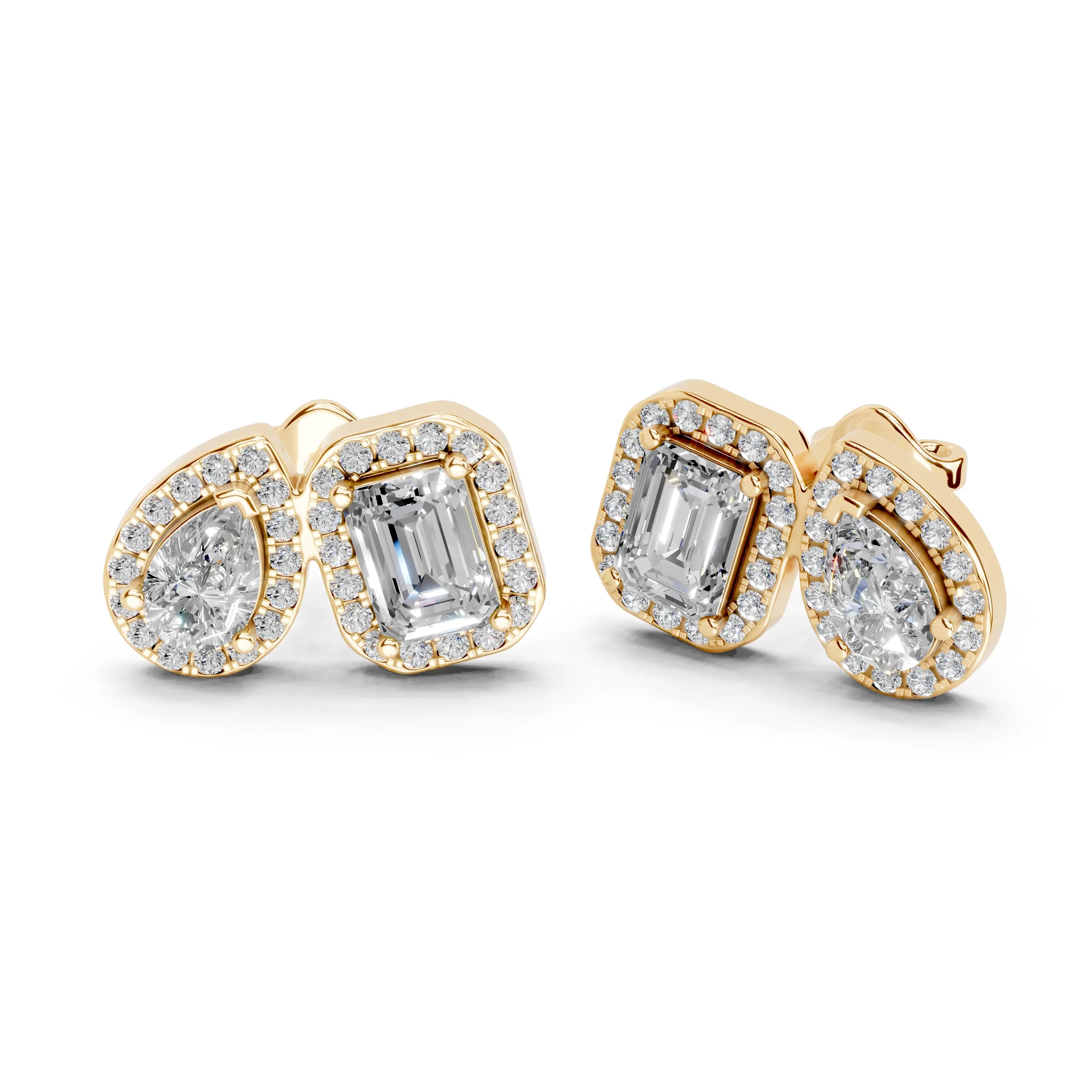 Pear & Emerald Cut Halo Stud Earrings