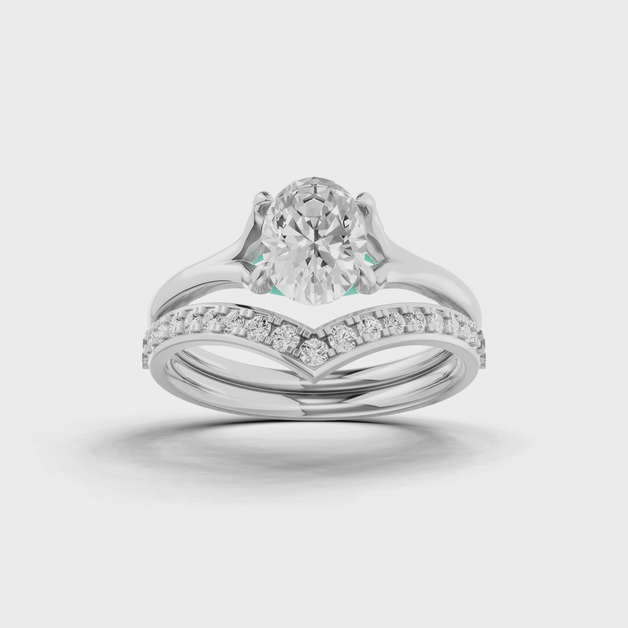 Oval Chevron Bridal Ring Set