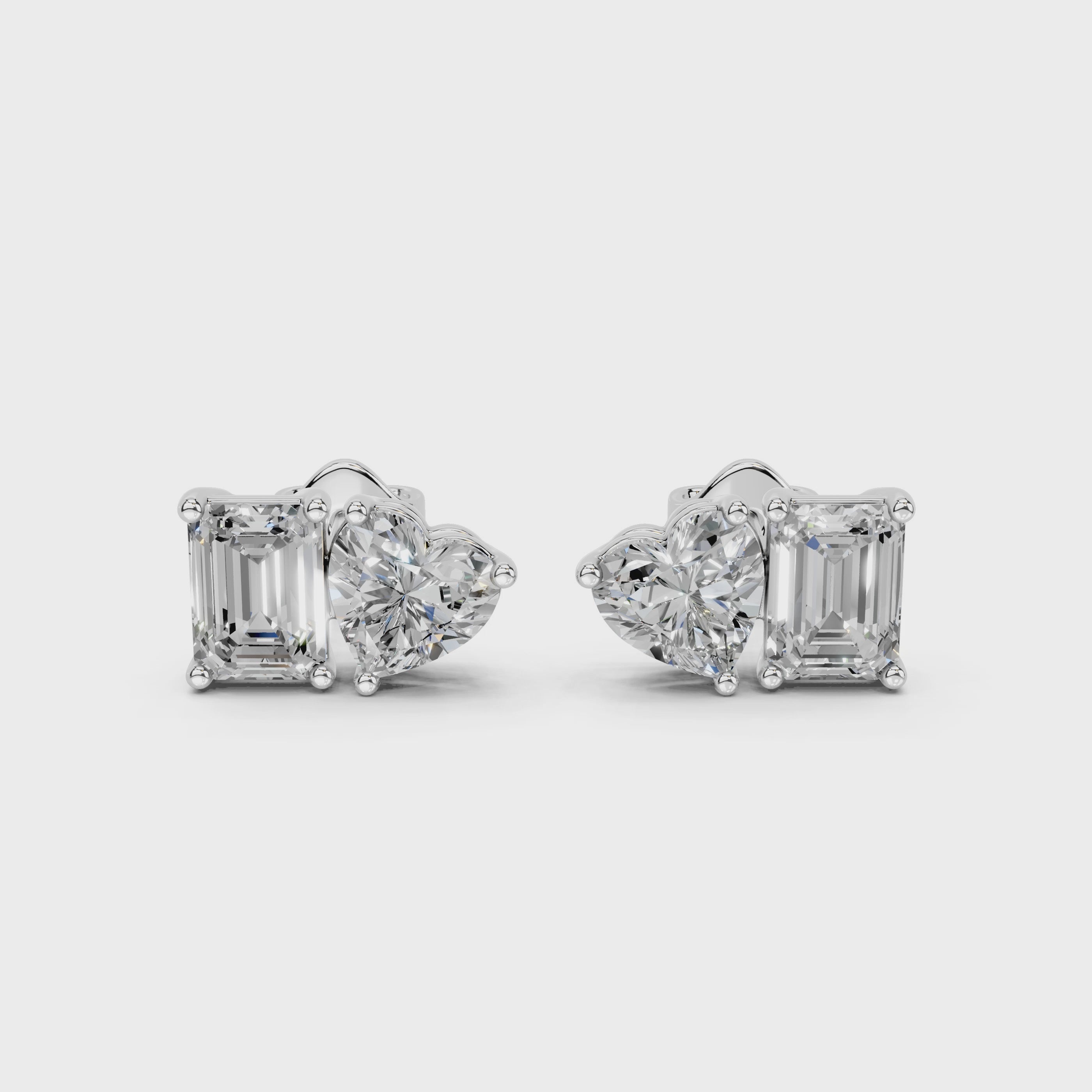 Heart & Emerald Cut Stud Earrings