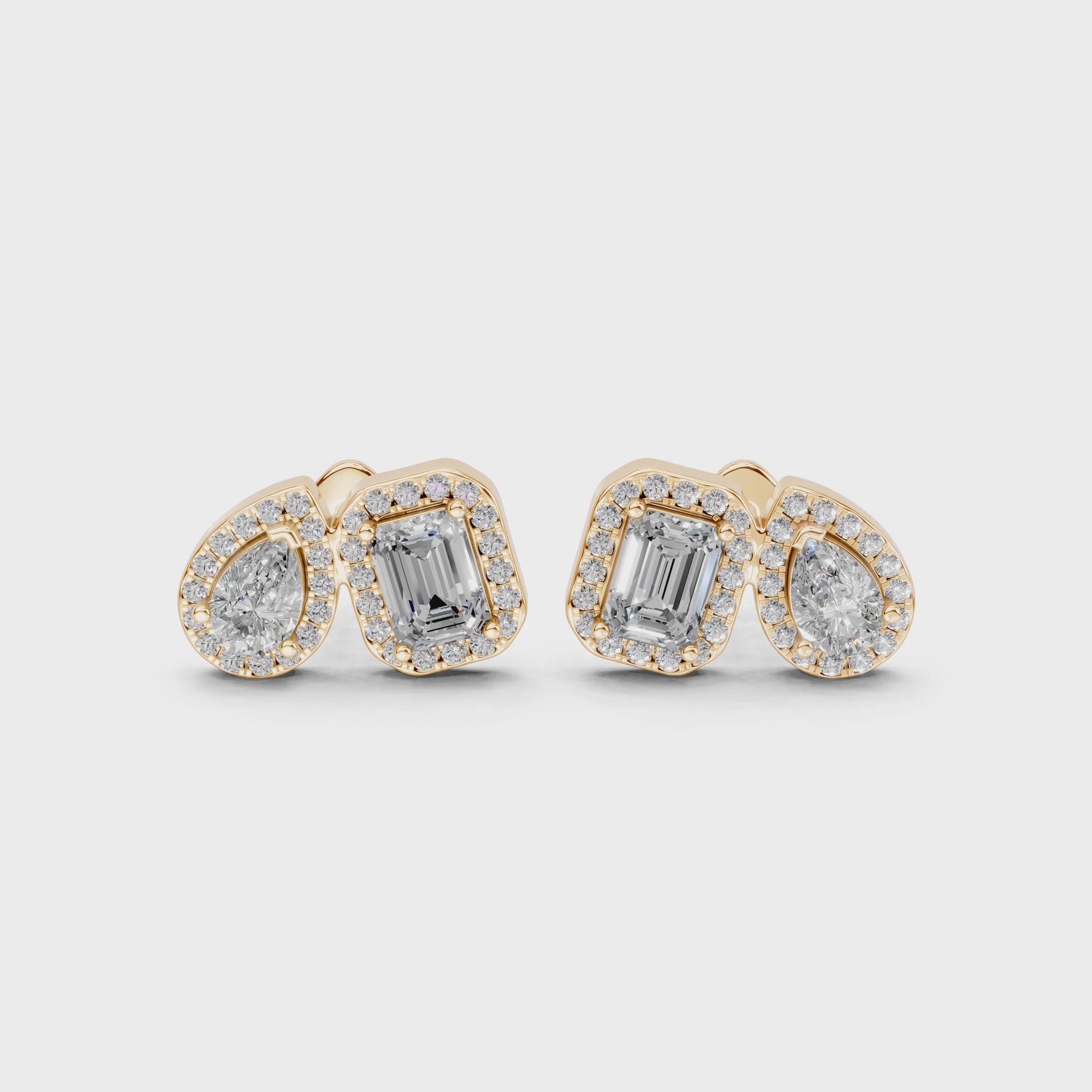 Pear & Emerald Cut Halo Stud Earrings