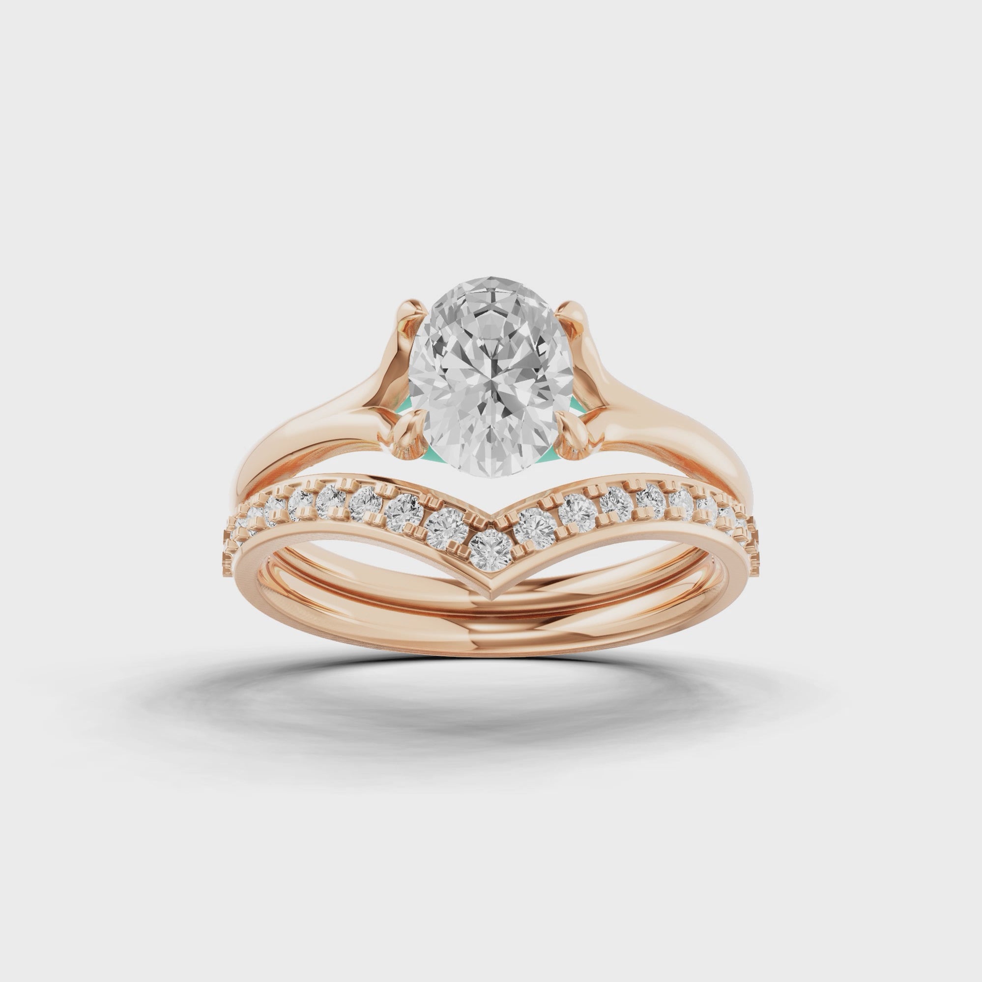 Oval Chevron Bridal Ring Set