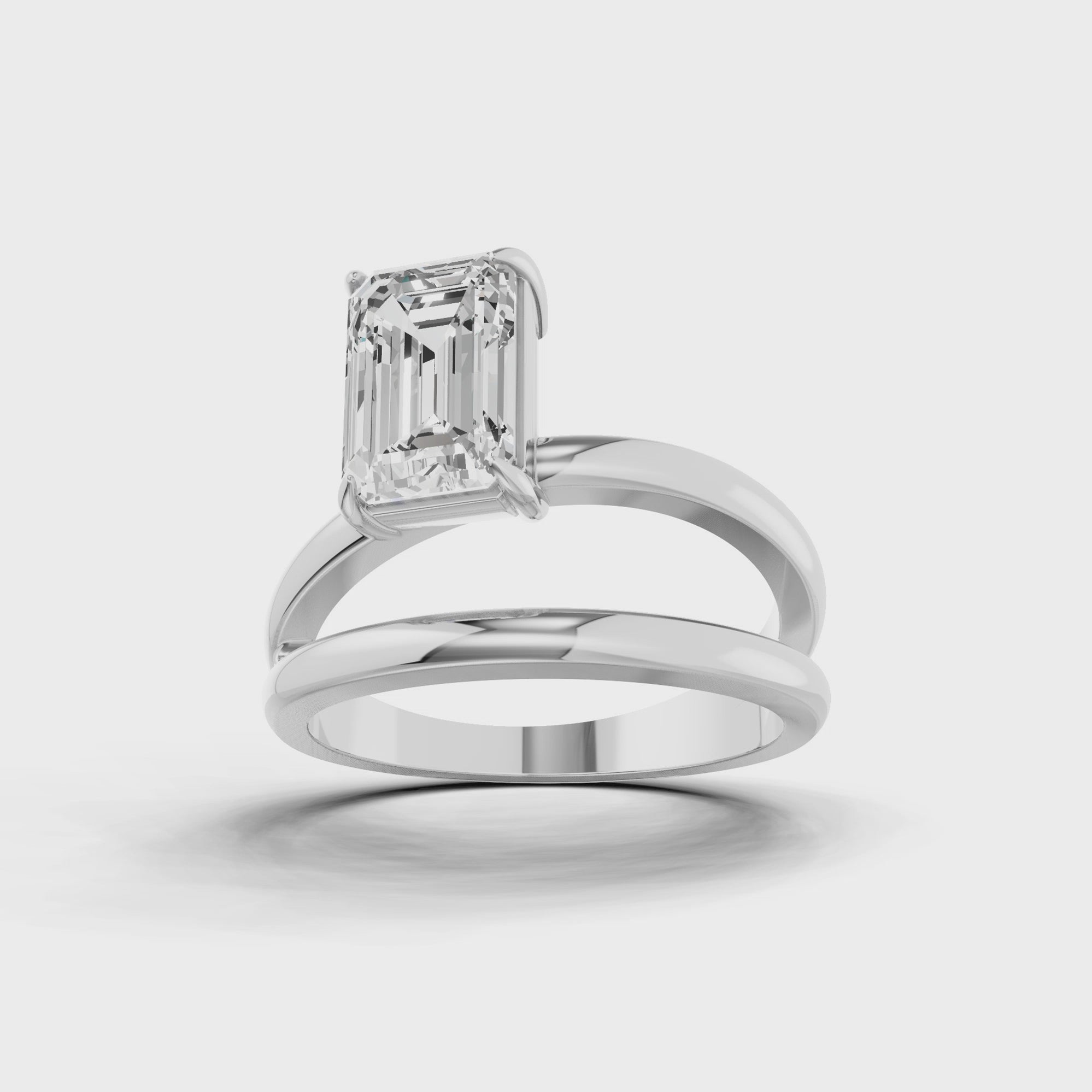 Emerald Cut Solitaire Double Band Ring