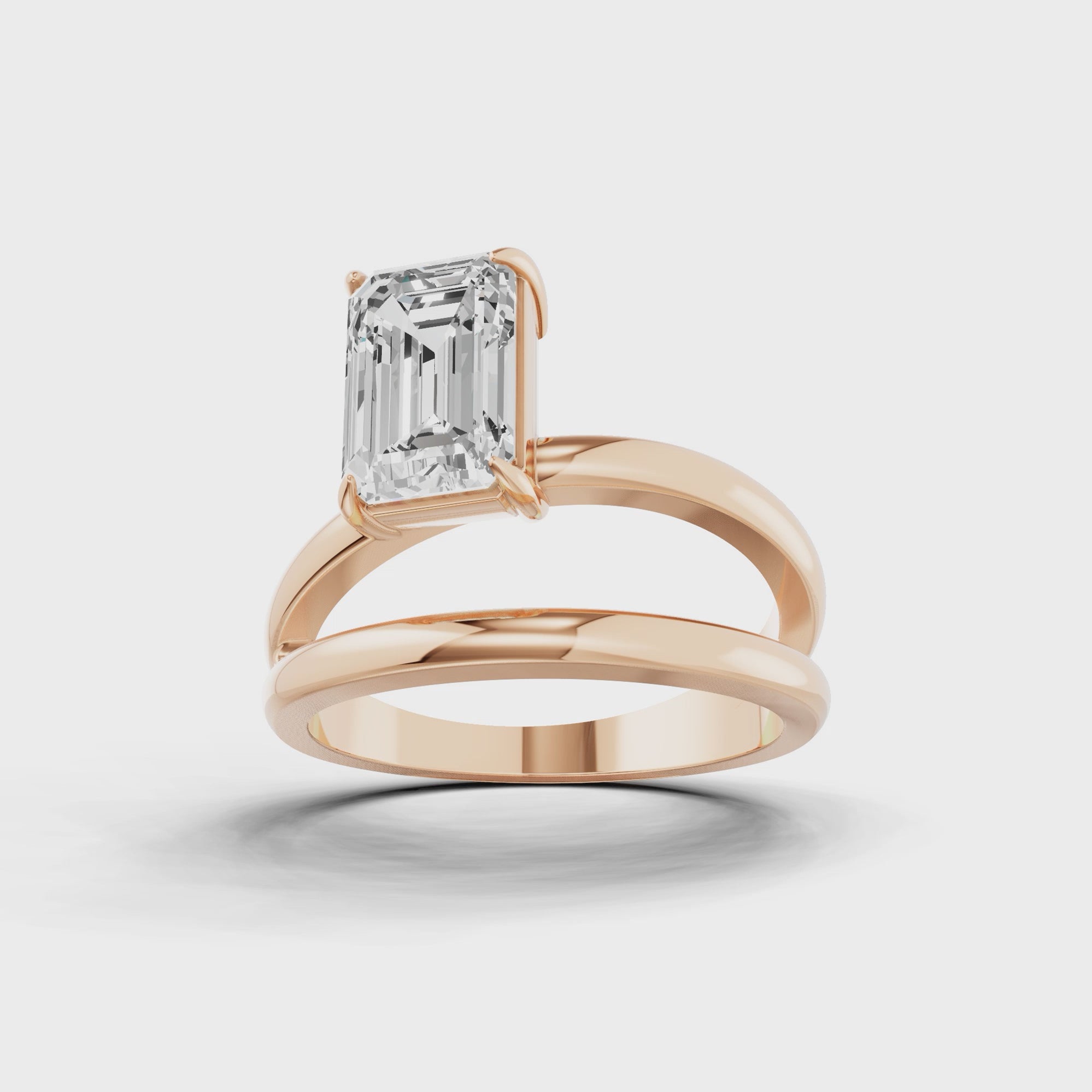 Emerald Cut Solitaire Double Band Ring