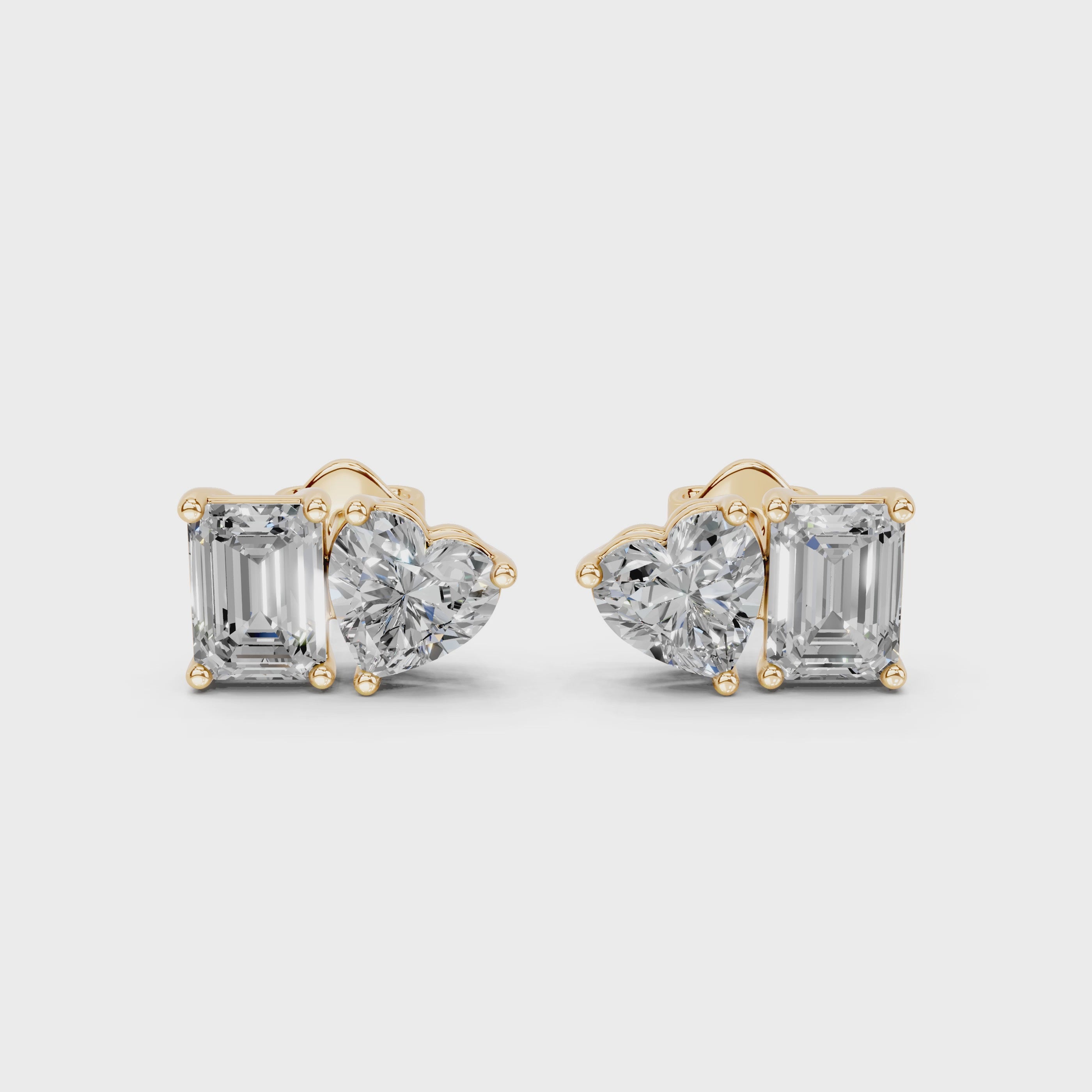 Heart & Emerald Cut Stud Earrings