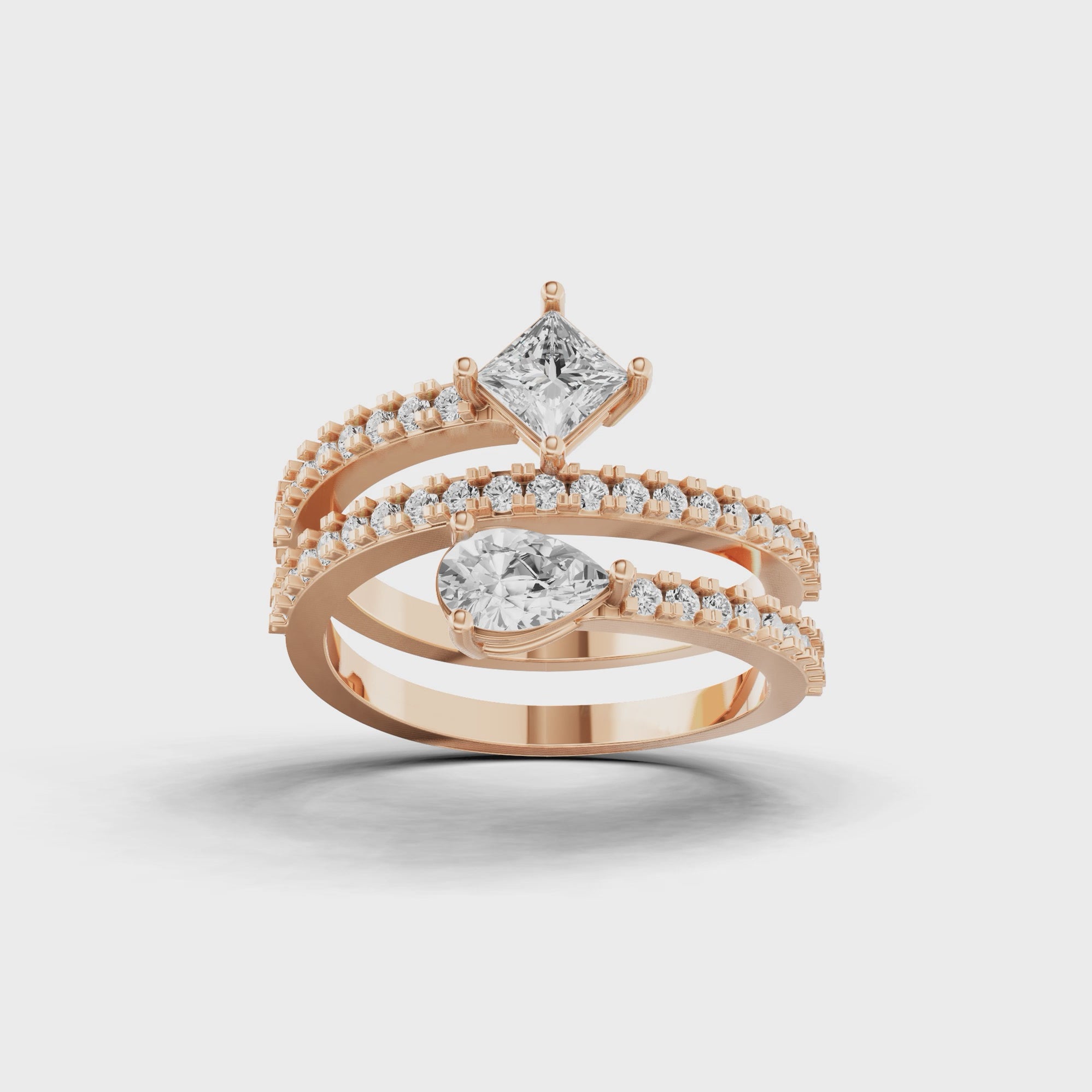 Princess and Pear Double Band Ring