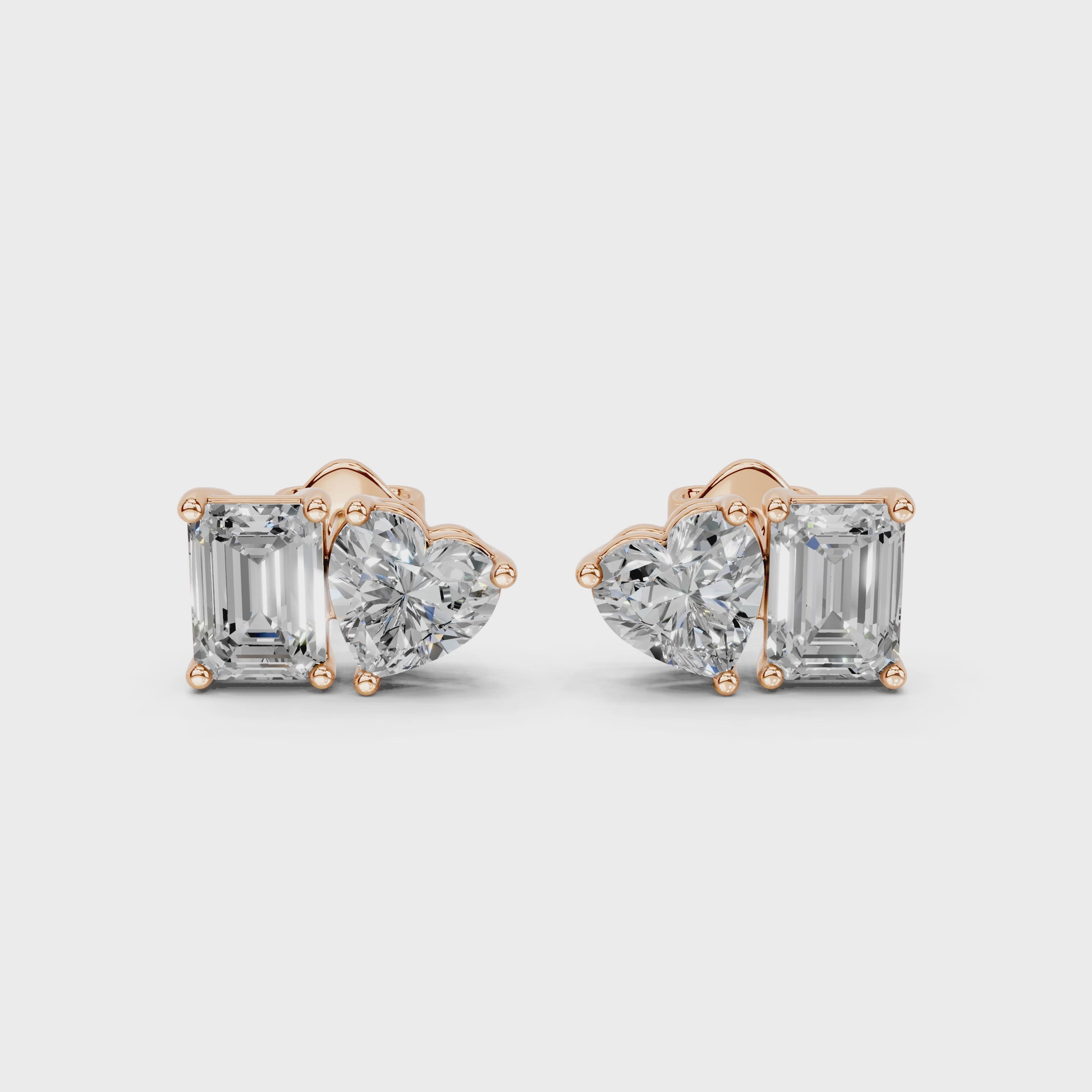 Heart & Emerald Cut Stud Earrings