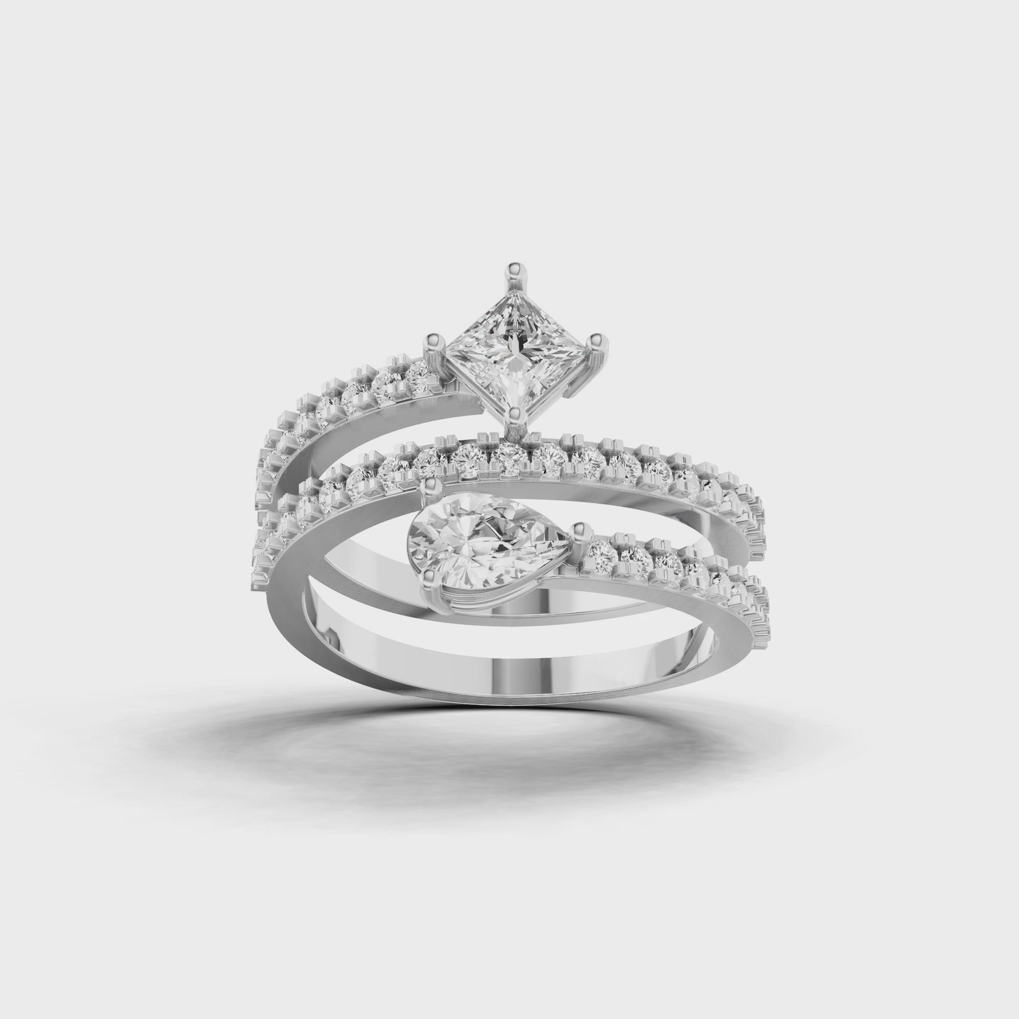 Princess and Pear Double Band Ring