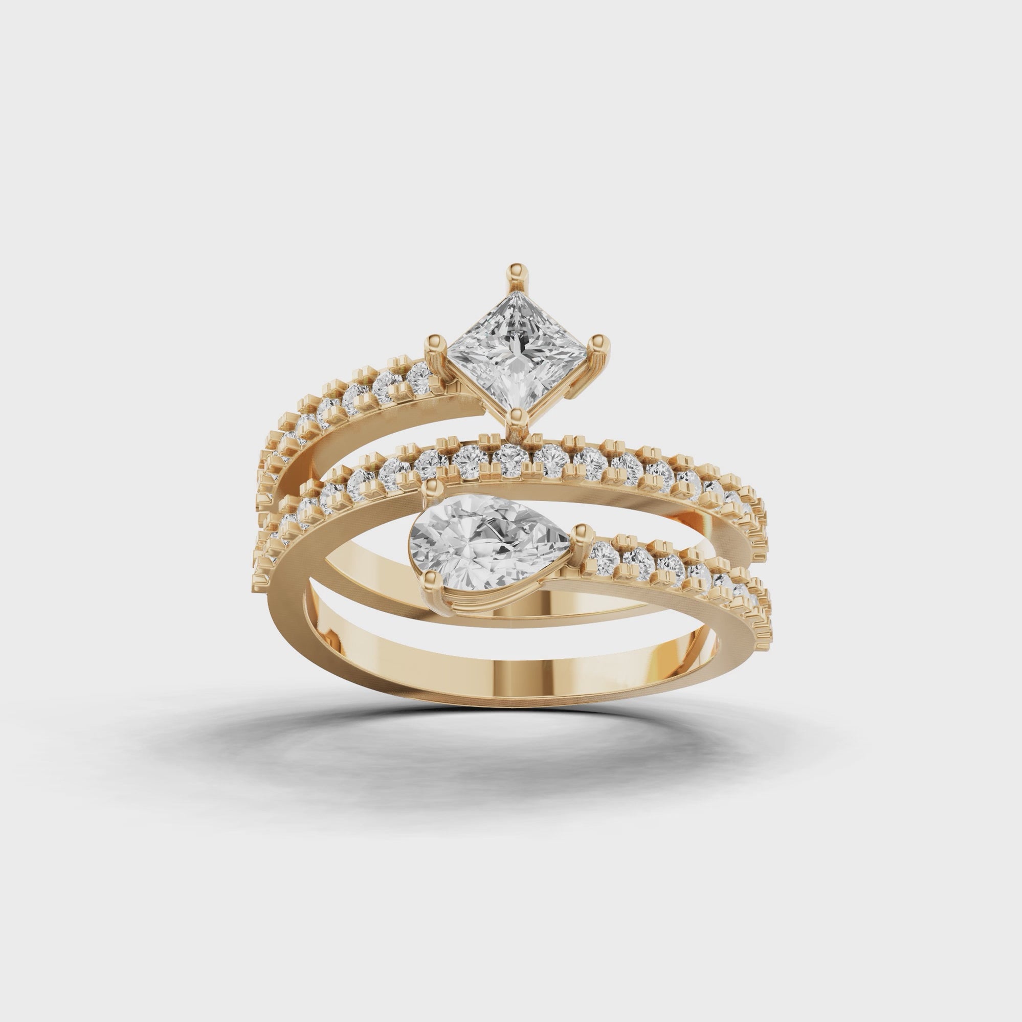 Princess and Pear Double Band Ring