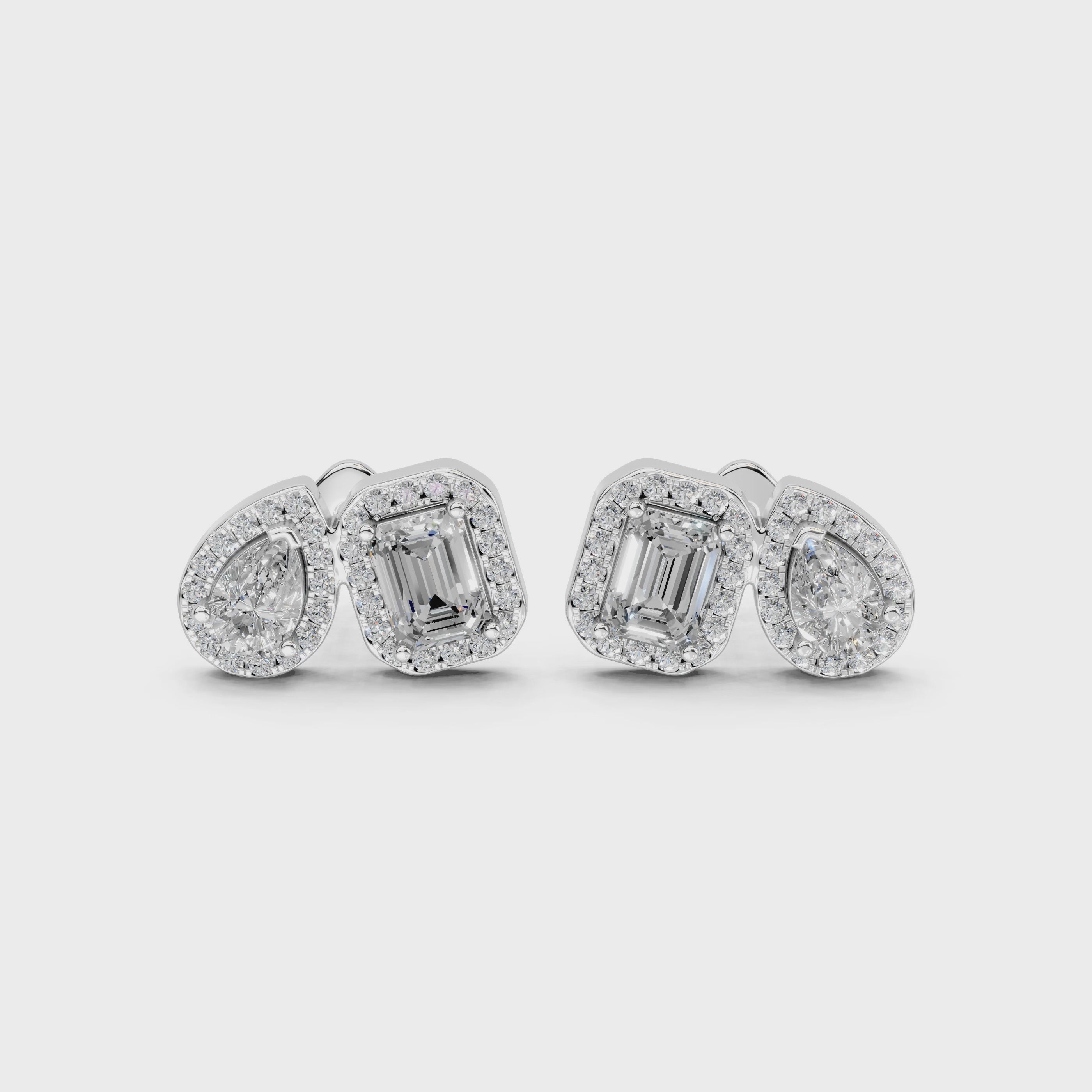 Pear & Emerald Cut Halo Stud Earrings