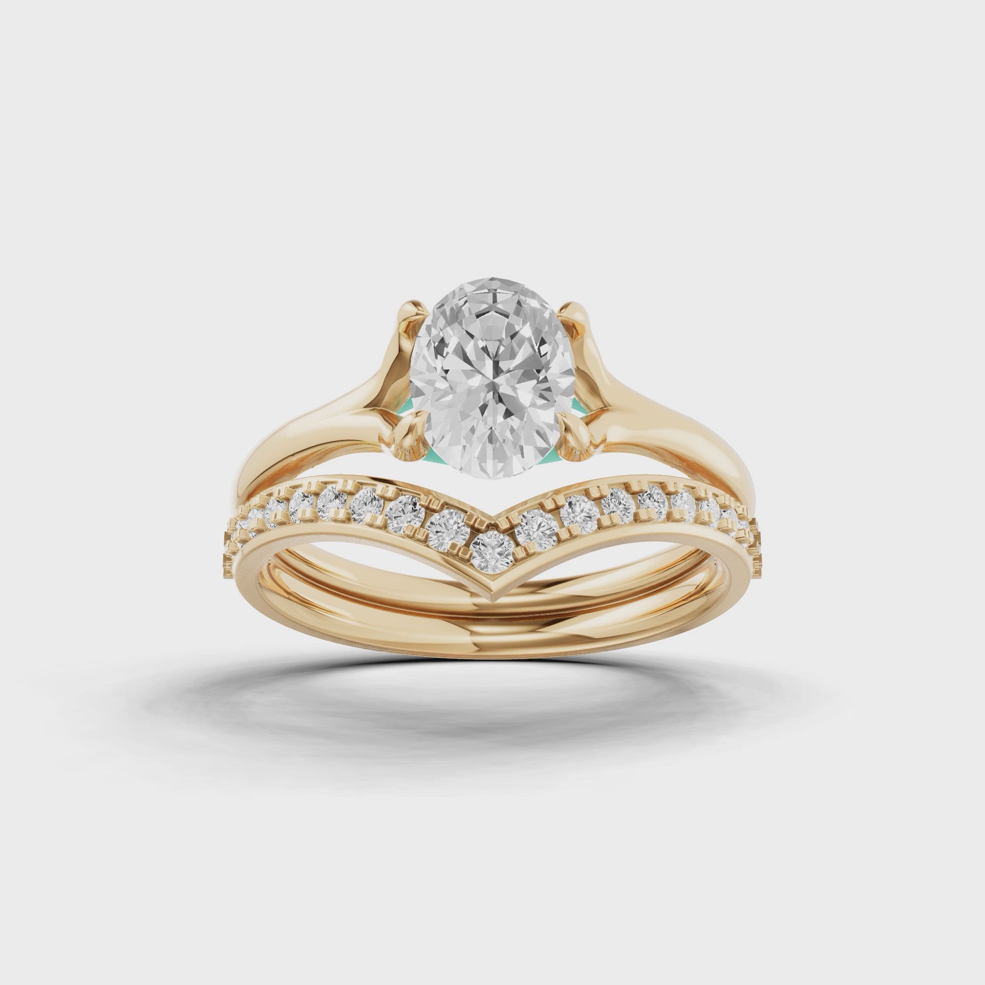 Oval Chevron Bridal Ring Set